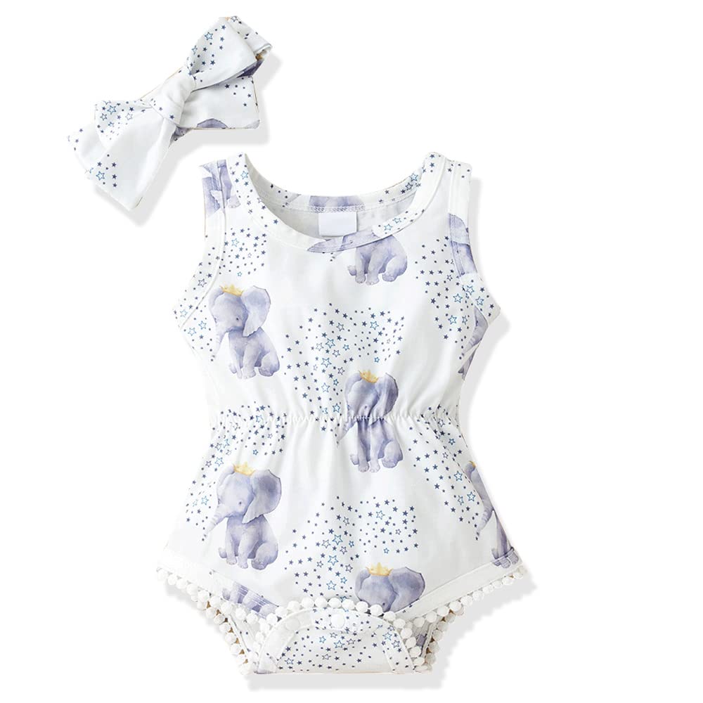 Adorable 2-Piece Newborn Baby Girl Outfits - Elephant Print Sleeveless Romper & Top Set for Infants & Toddlers | Perfect for Playdates, Photo Shoots & Everyday Wear
