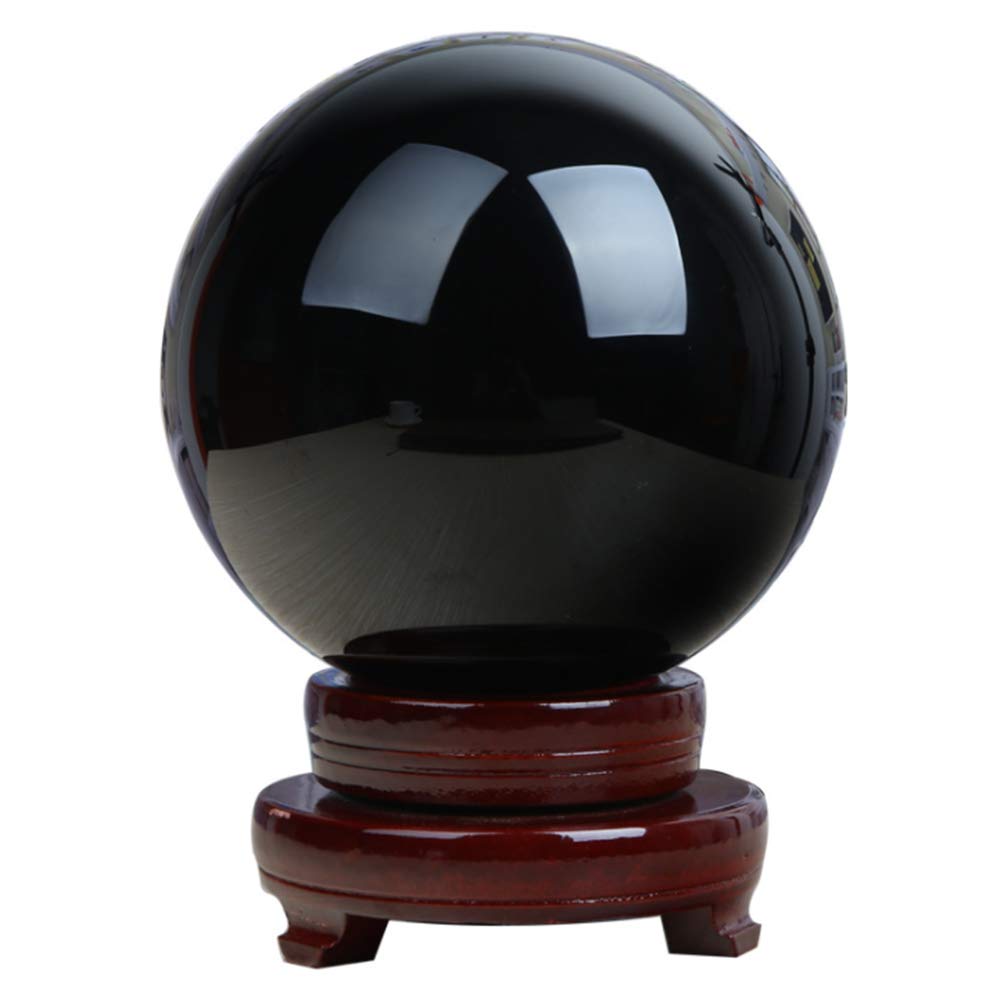 100mm Obsidian Crystal Ball with Wooden Stand - Perfect for Lensball Photography, Halloween Decor, Witchcraft, Magic, Fortune Telling, Feng Shui & Wedding Centerpieces - Great for Spiritual Healing, Meditation & Home Decoration