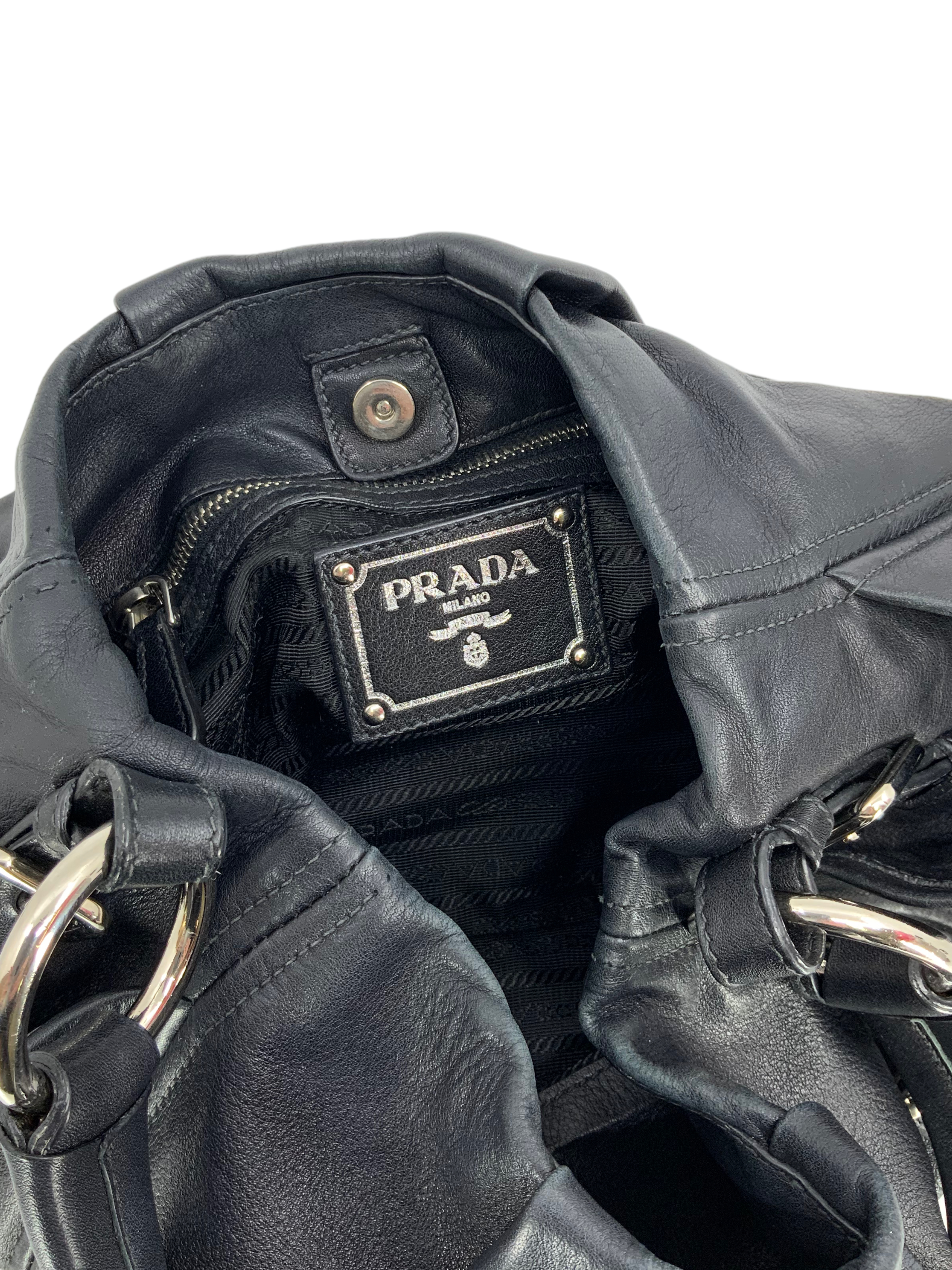 Prada Calfskin Leather Hobo Bag with Side Pocket - Luxury Shoulder Bag for Women, Perfect for Work, Travel & Everyday Use