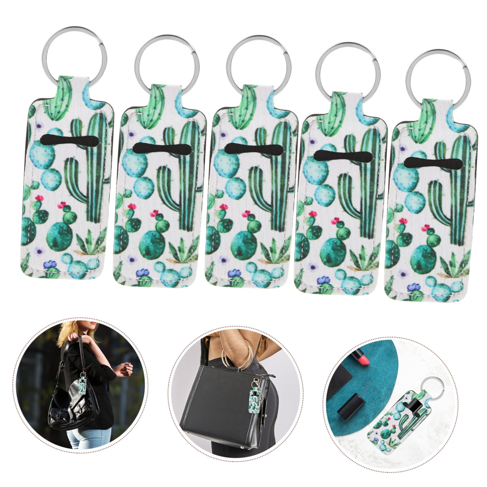 FOYTOKI 5-Piece Square Keychain Lipstick Organizer Set - Portable Lipstick Holder, Protective Cover & Makeup Storage Pouch - Perfect for Travel, Purse Organization & Cosmetic Accessories
