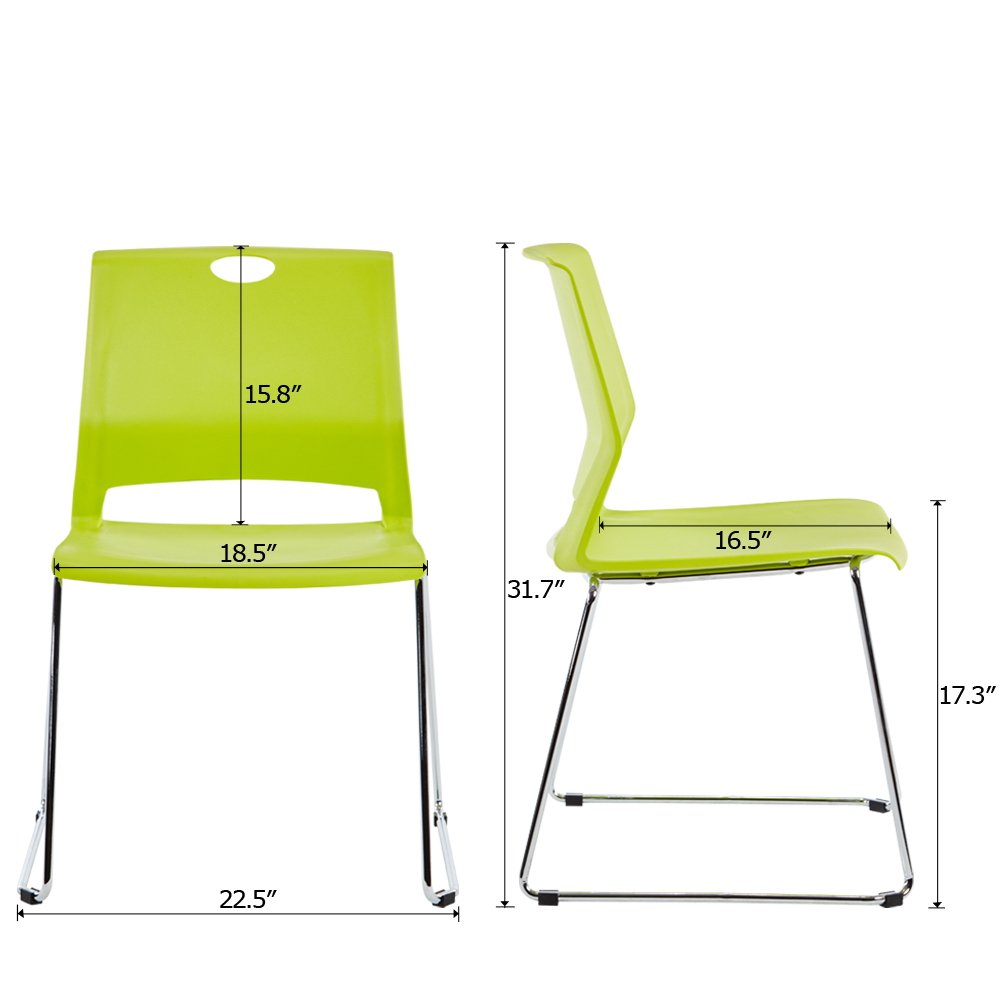 4-Pack Green Stackable Chairs with Sled Base - Heavy Duty Waiting Room Chairs for Office, Conference, Library, Classroom | Perfect for Schools, Hospitals & Public Spaces