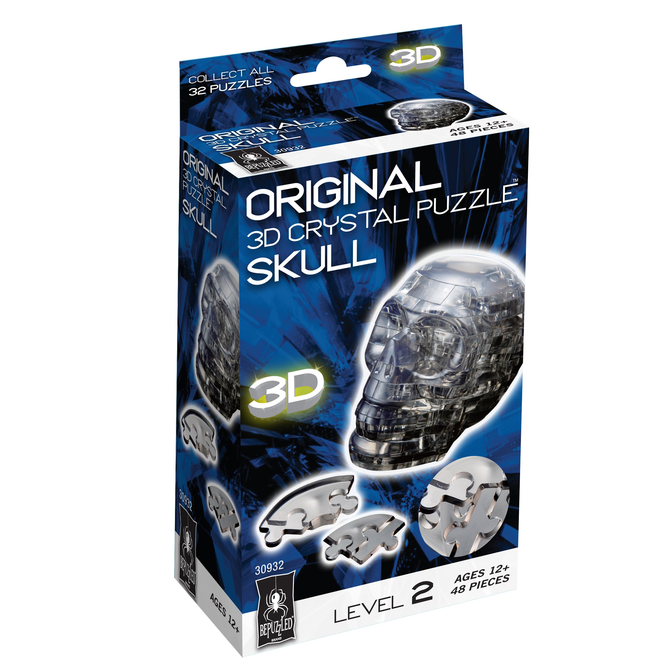 BePuzzled Black Skull 3D Crystal Puzzle - 48 Piece Brain Teaser for Adults & Teens | Perfect for Stress Relief, Family Game Night & STEM Learning