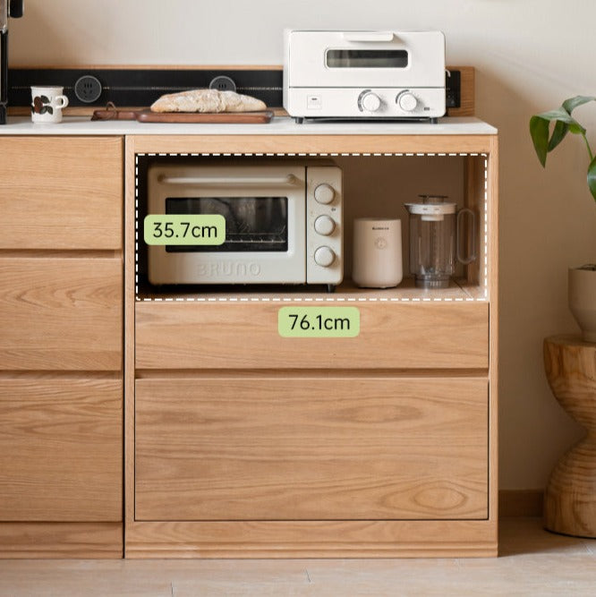 Solid Oak Wood Sideboard Buffet Cabinet - Multi-Functional Storage Locker with Drawers & Shelves for Dining Room, Living Room, and Entryway Organization