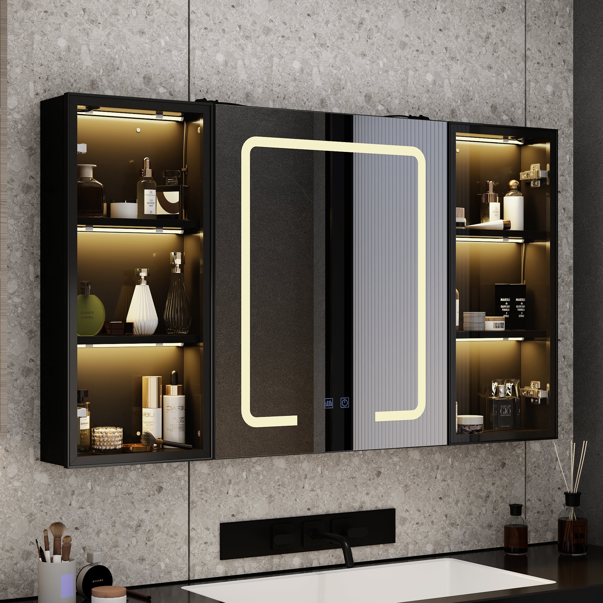 47.2W LED Bathroom Medicine Cabinet with Adjustable Light Mirror - Wall Mounted Storage for Makeup & Shaving - Perfect for Modern Bathrooms & Vanities