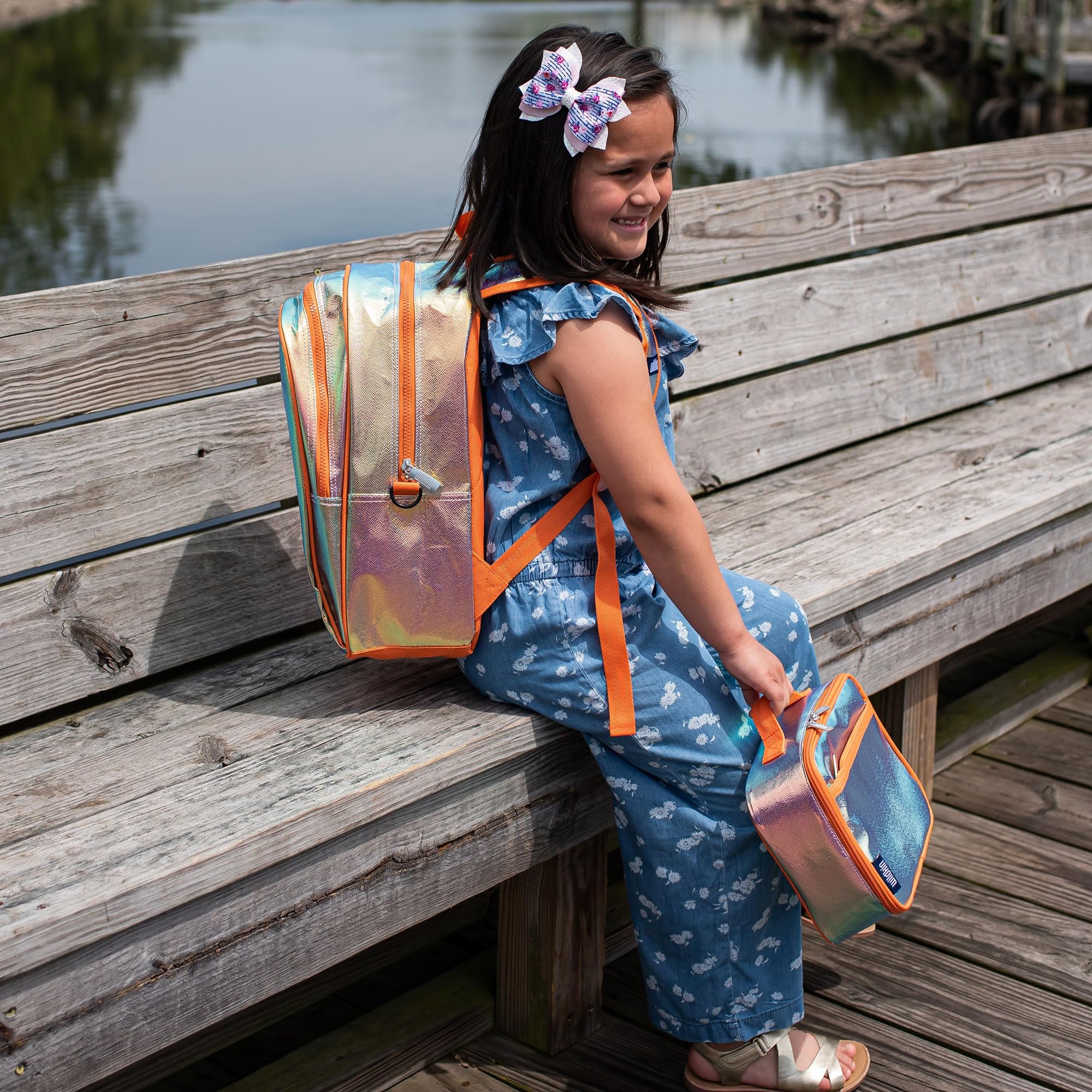 Wildkin 15-inch Kids Backpack - Durable Padded School Backpack with Adjustable Straps for Boys & Girls - Orange Shimmer - Perfect for School, Travel & Day Trips