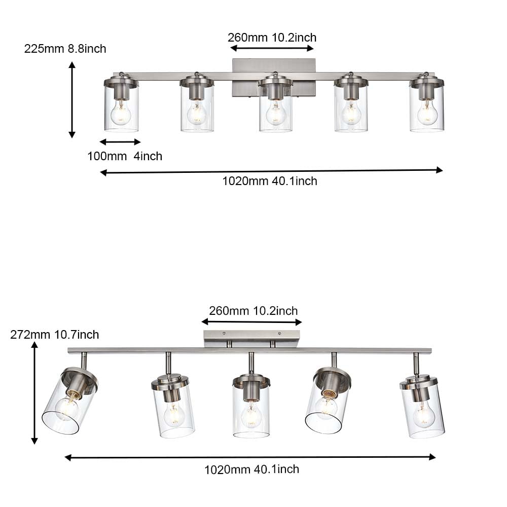 BONLICHT Modern 5-Light Brushed Nickel Track Lighting Fixture - Flush Mount Ceiling Light for Kitchen, Bathroom, Living Room - Industrial Style Spot Lights with Clear Glass Shade - Perfect for Home, Office, Restaurant Lighting