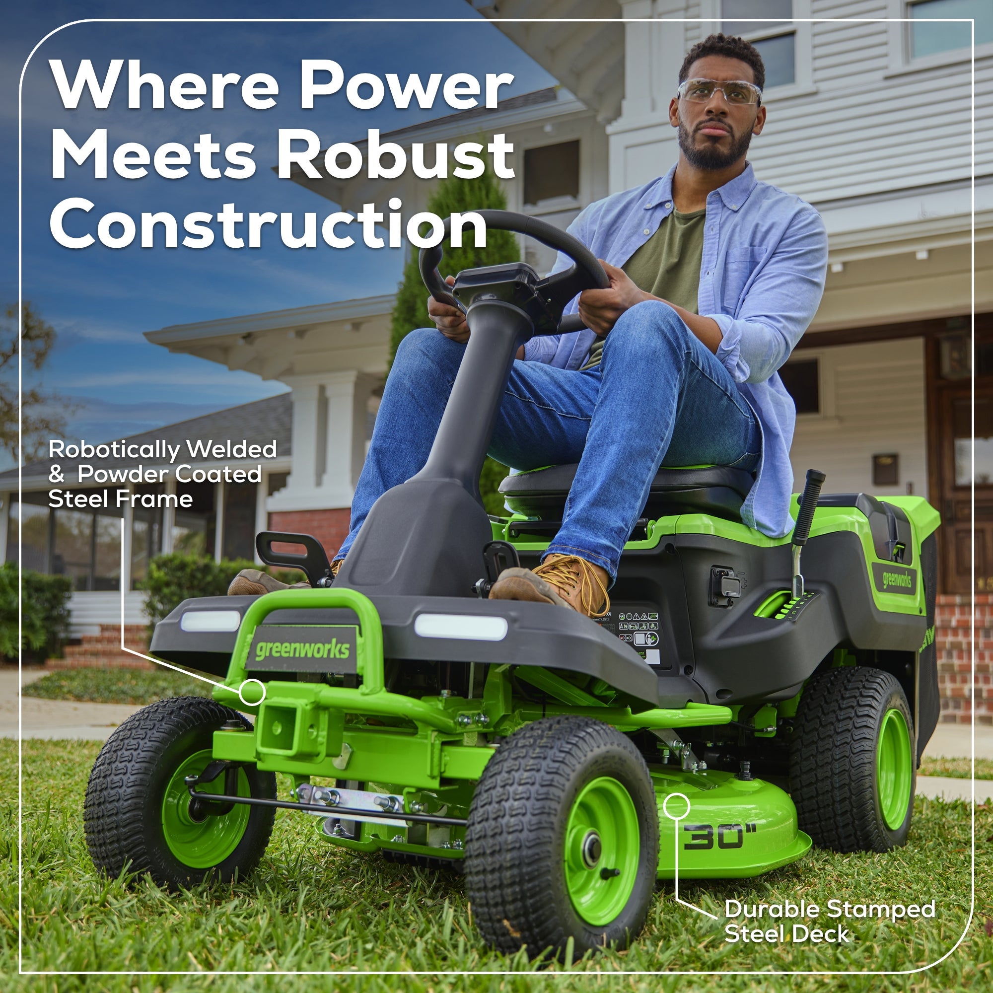 60V 30-Inch CrossoverT Riding Lawn Tractor with (2) 8.0Ah & (2) 4.0Ah Batteries + 600W Charger - Perfect for Large Yard Maintenance and Landscaping