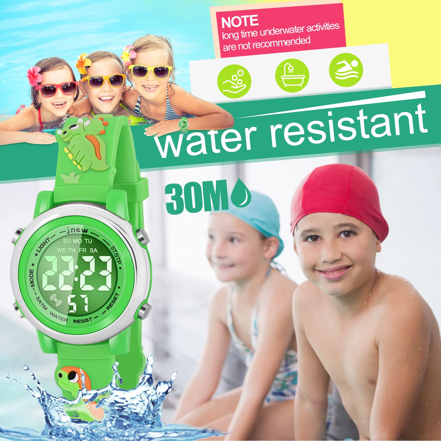 Waterproof Kids Watches with Alarm - Dinosaur Themed Digital Watch for Boys & Girls Ages 3-10 - Perfect for Swimming, Outdoor Play & Birthday Gifts