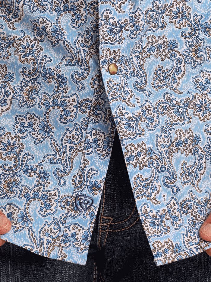 Rock & Roll Denim BMN2S05858 Men's Long Sleeve Paisley Print Snap Button Shirt Powder Blue - Vintage Style Western Shirt for Concerts, Parties & Casual Wear