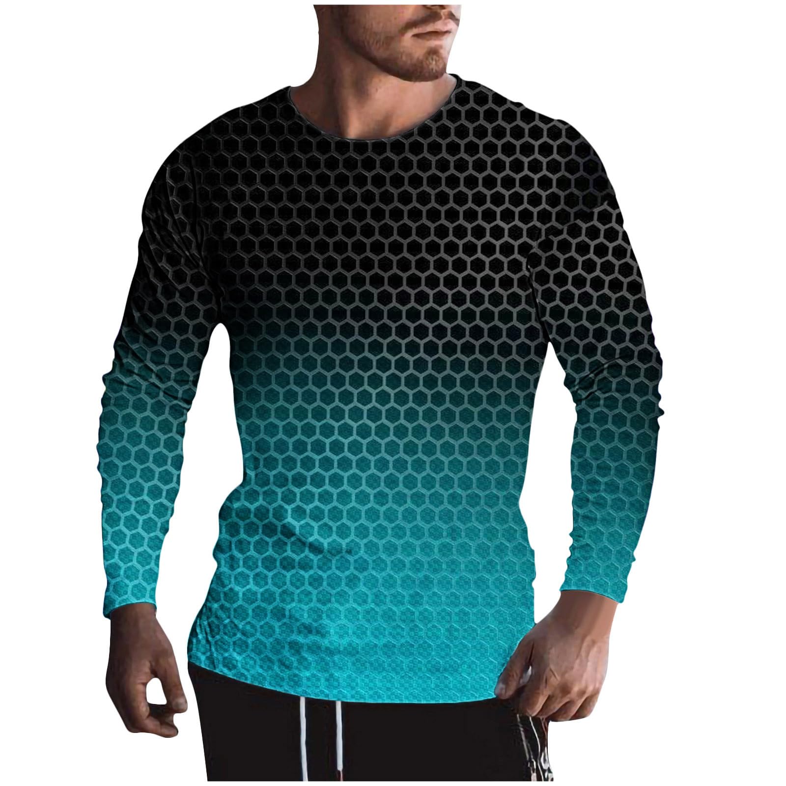 3D Geometry Print Men's Long Sleeve Graphic T-Shirt | Trendy Streetwear Fall Top for Casual Outfits & Urban Fashion