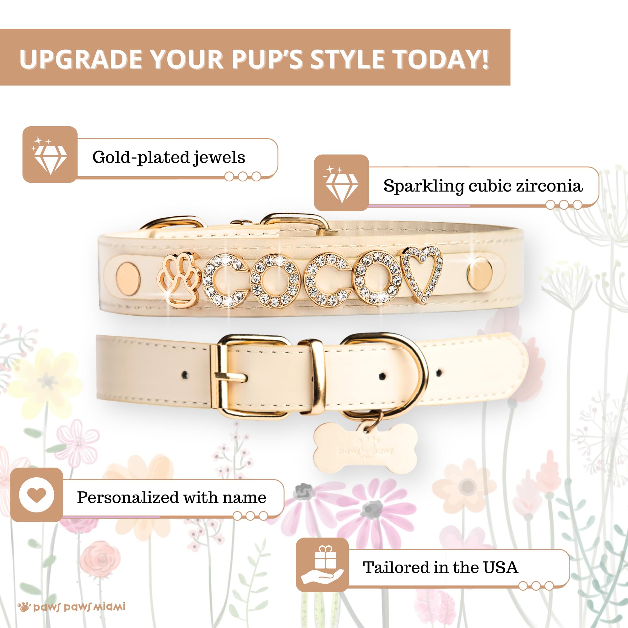 Custom Bling Dog Collars for Small, Medium & Large Female Dogs - Fashionable Rhinestone Pet Collar for Girl Puppies - Perfect for Daily Walks, Grooming & Special Occasions