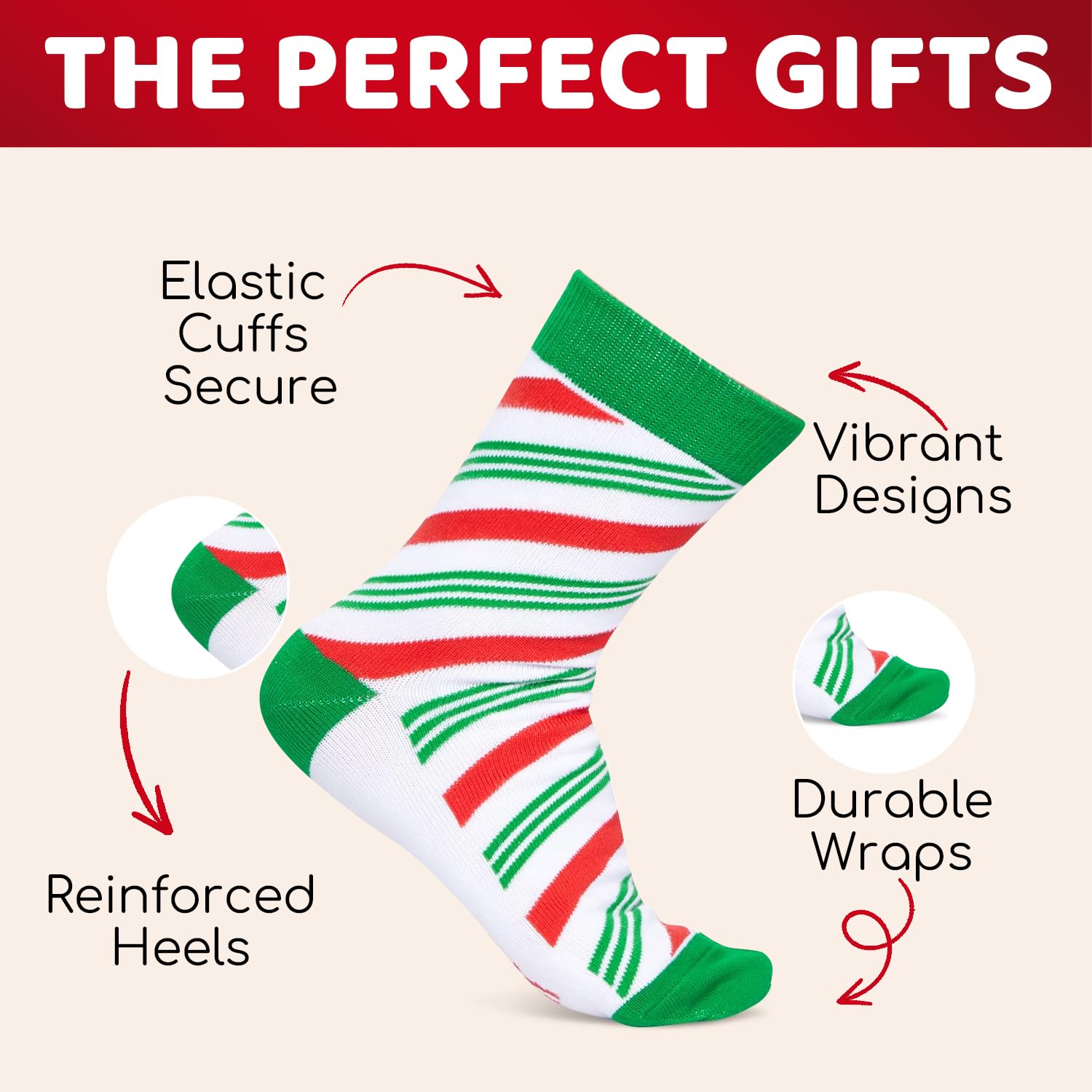 HappyPop Candy Cane Socks for Adults & Kids - Christmas Stocking Stuffers for Holiday Gifts
