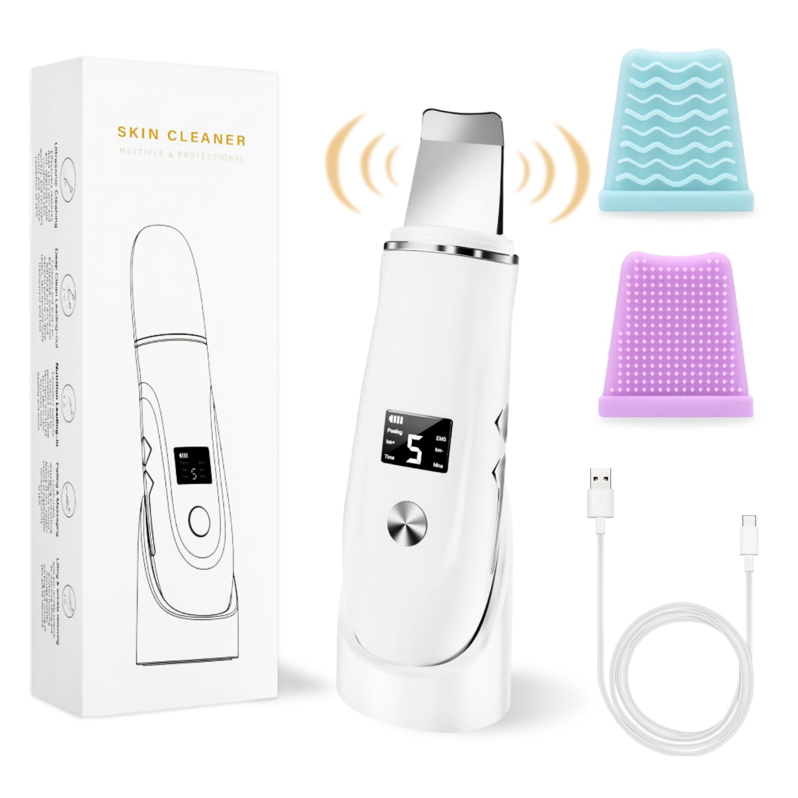 4-in-1 USB Rechargeable Skin Scrubber & Blackhead Remover Tool - Deep Cleansing Facial Spatula for Pore Extraction - Perfect for At-Home Spa & Professional Skincare Routines