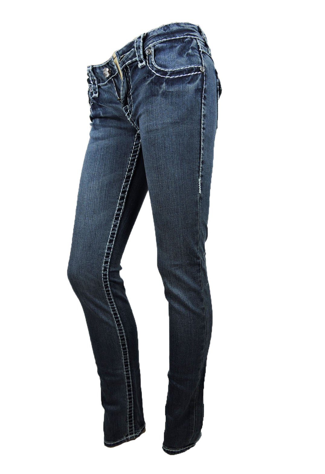 LA Idol Women's Skinny Jeans - Tribal Rose Rhinestone Embellished, Bold Stitch Stretch Denim Pants for Western Fashion & Night Out