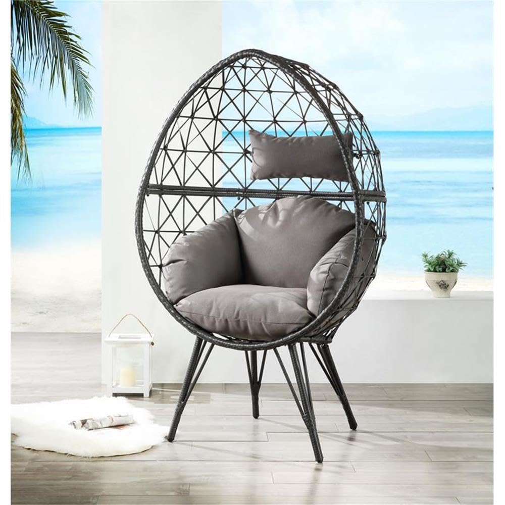 Acme Aeven Light Gray and Black Wicker Teardrop Patio Lounge Chair - Outdoor Furniture for Poolside, Garden & Backyard Relaxation