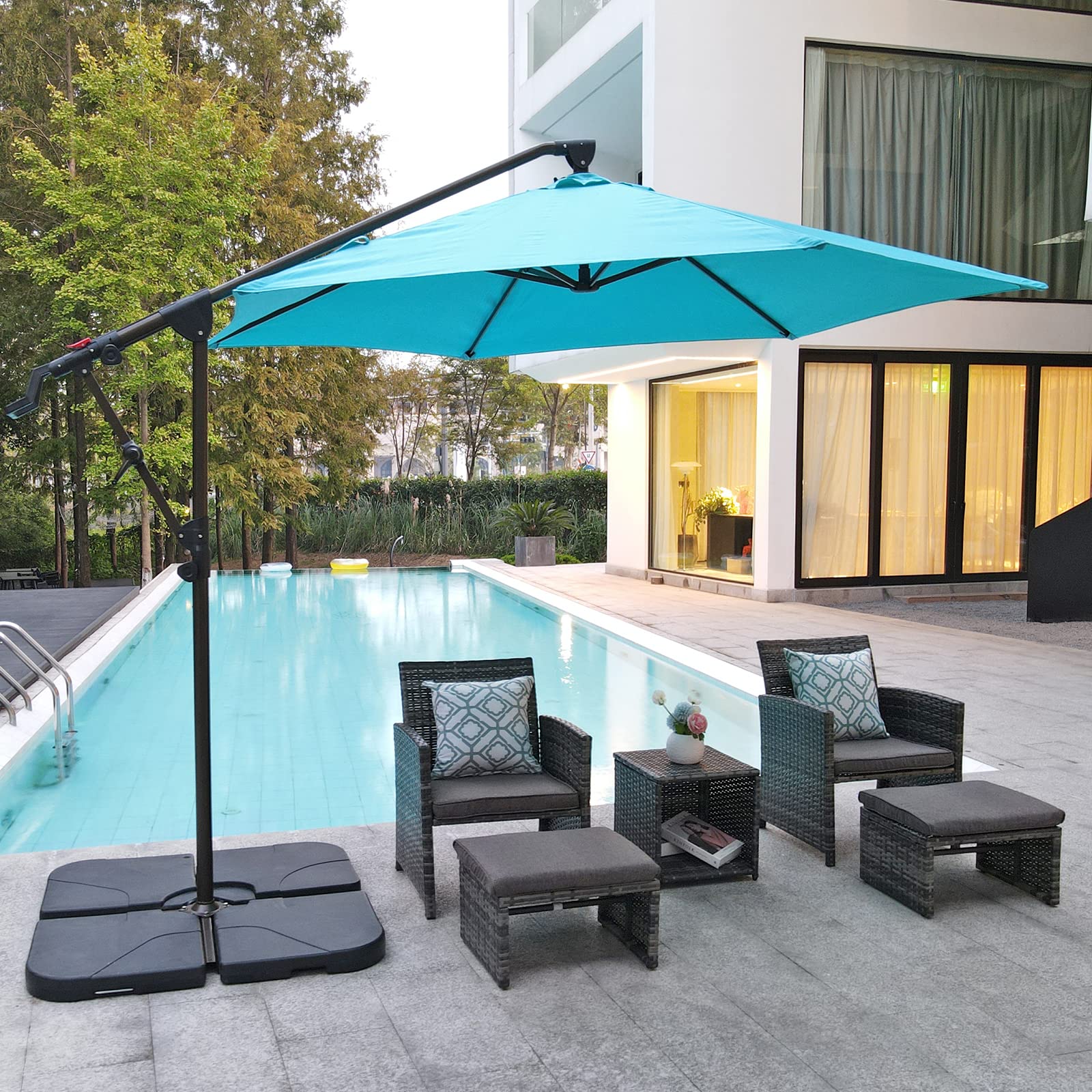 COBANA 10ft Offset Hanging Patio Umbrella - 360° Rotating Outdoor Cantilever Umbrella with Crank & Tilt System - Perfect for Poolside, Backyard, Garden, and Patio Shade