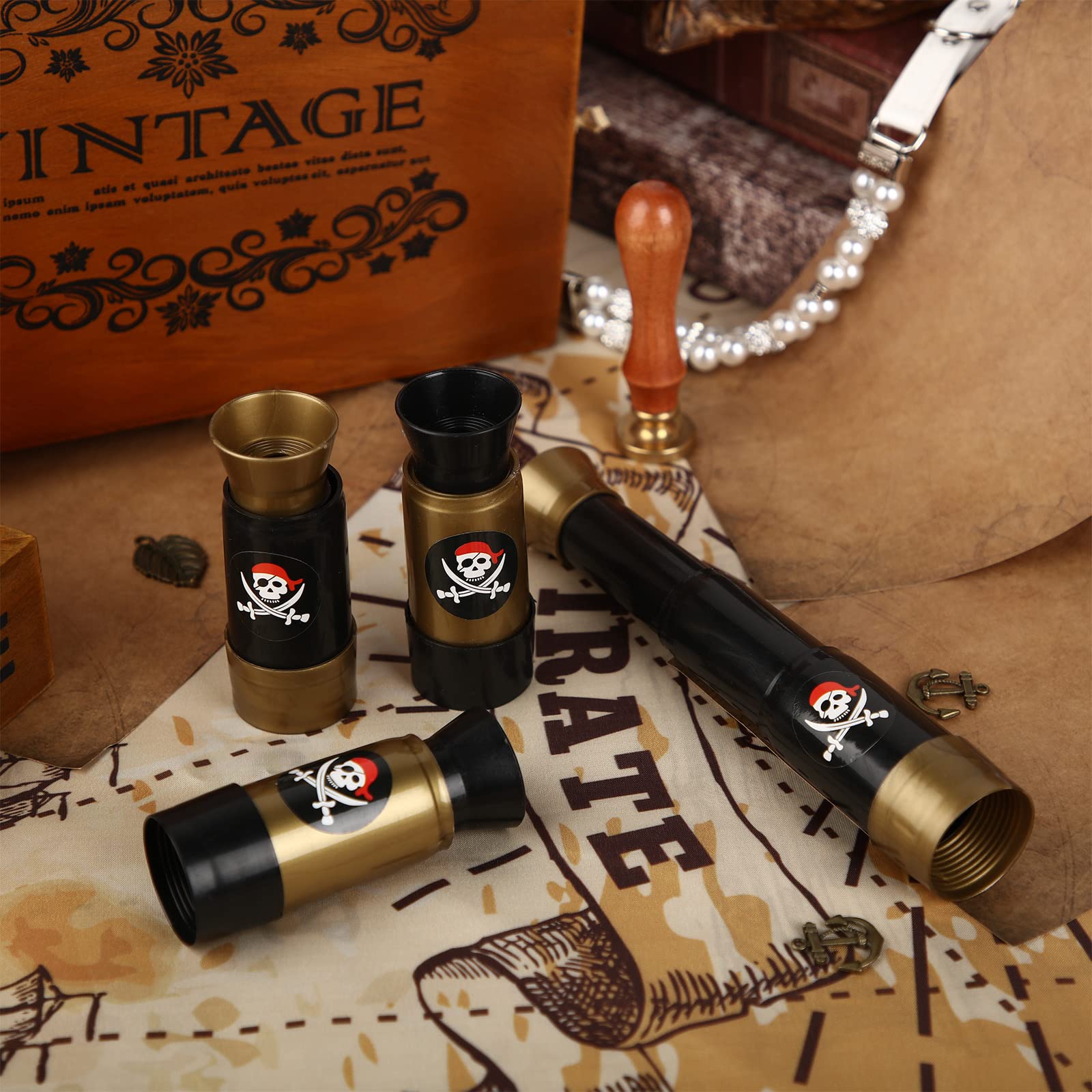 24 Pack Bulk Pirate Telescopes for Kids - Mini Spyglass Toy Set for Pirate Ship Treasure Hunt, Halloween & Birthday Party Favors - Perfect for Pretend Play, Dress Up & Adventure Themed Parties