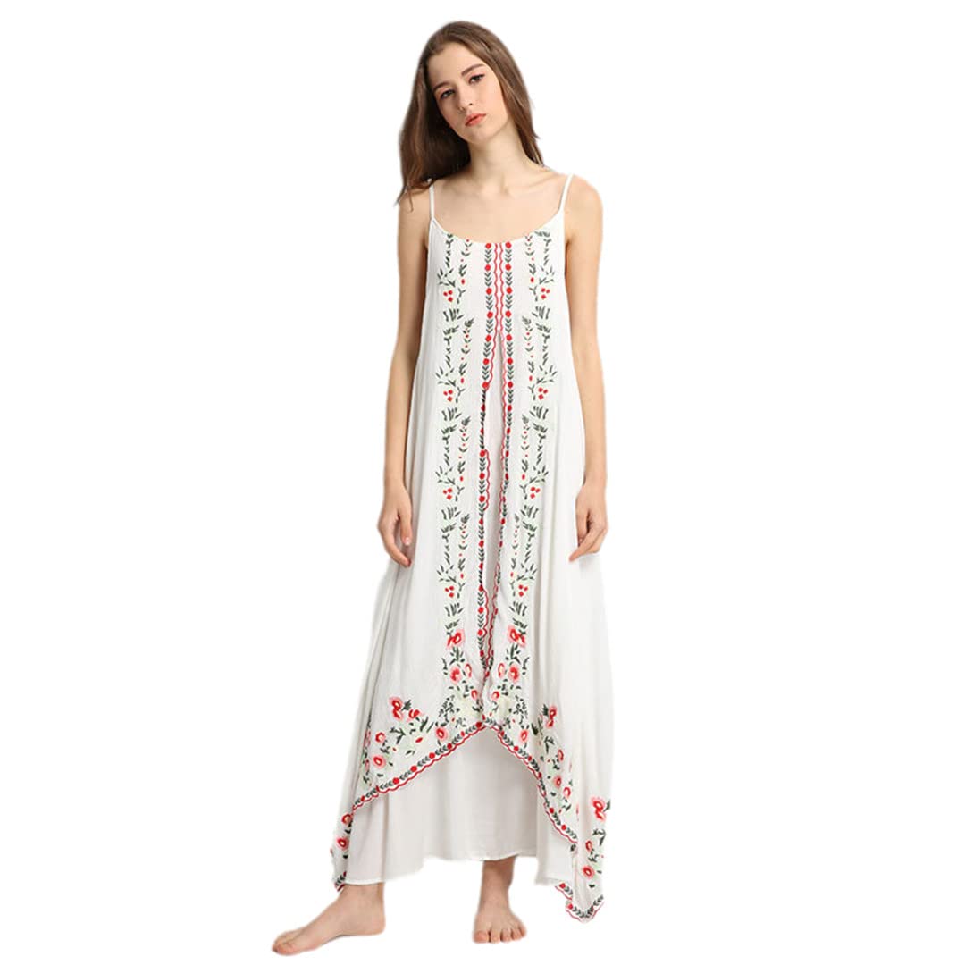 Bohemian Summer Long Skirt for Women - Ethnic Style Retro Embroidery Suspender Skirt | Perfect for Beach Vacation, Seaside Holiday & Travel Outfits