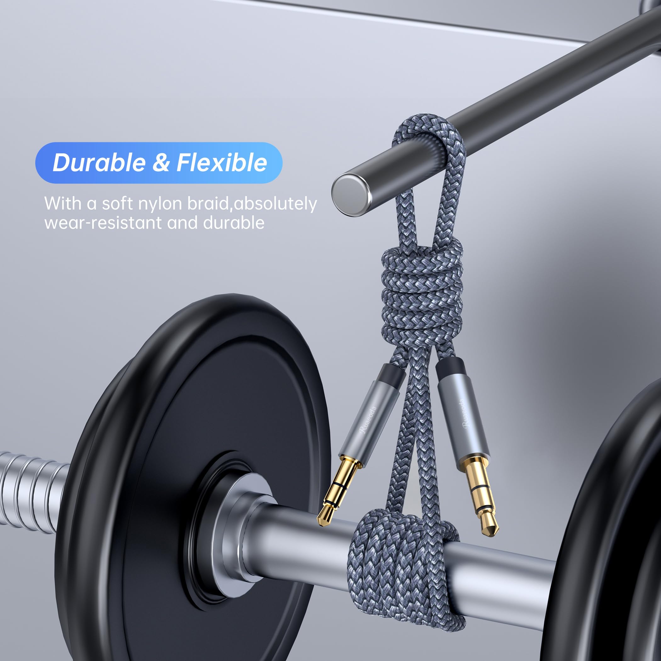 20ft 3.5mm Male to Male Stereo Audio Cable, Hi-Fi Nylon Braided Aux Cord for Headphones, Car Stereos, Home Speakers, Tablets, and Portable Devices