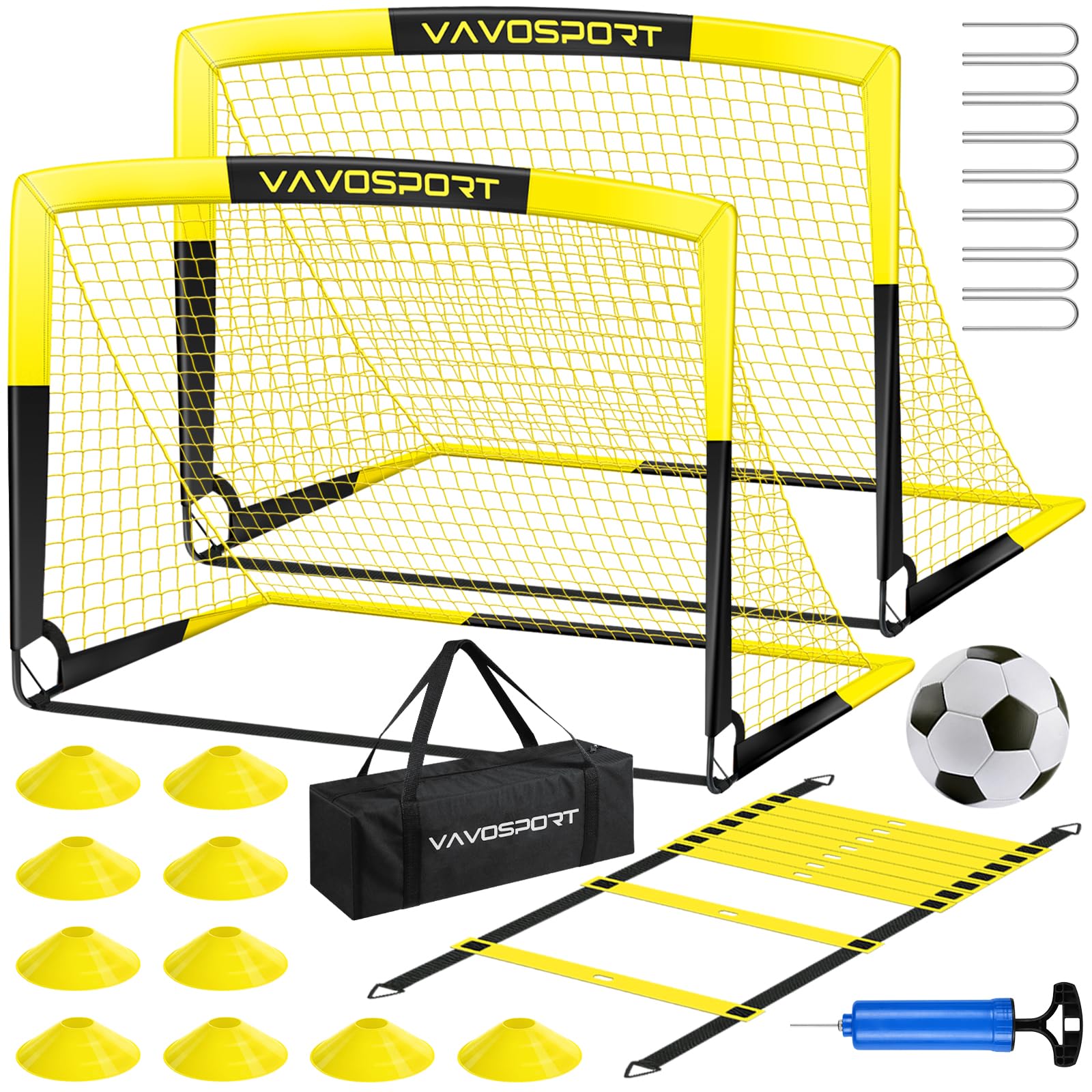 Portable Kids Soccer Goal Set - 4x3/5x3.6/6x4 ft Pop Up Soccer Nets with Ball, Ladder & Cones - Backyard Training Equipment for Youth Outdoor Sports Games - Perfect for Family Fun, Backyard Practice & Team Training Sessions