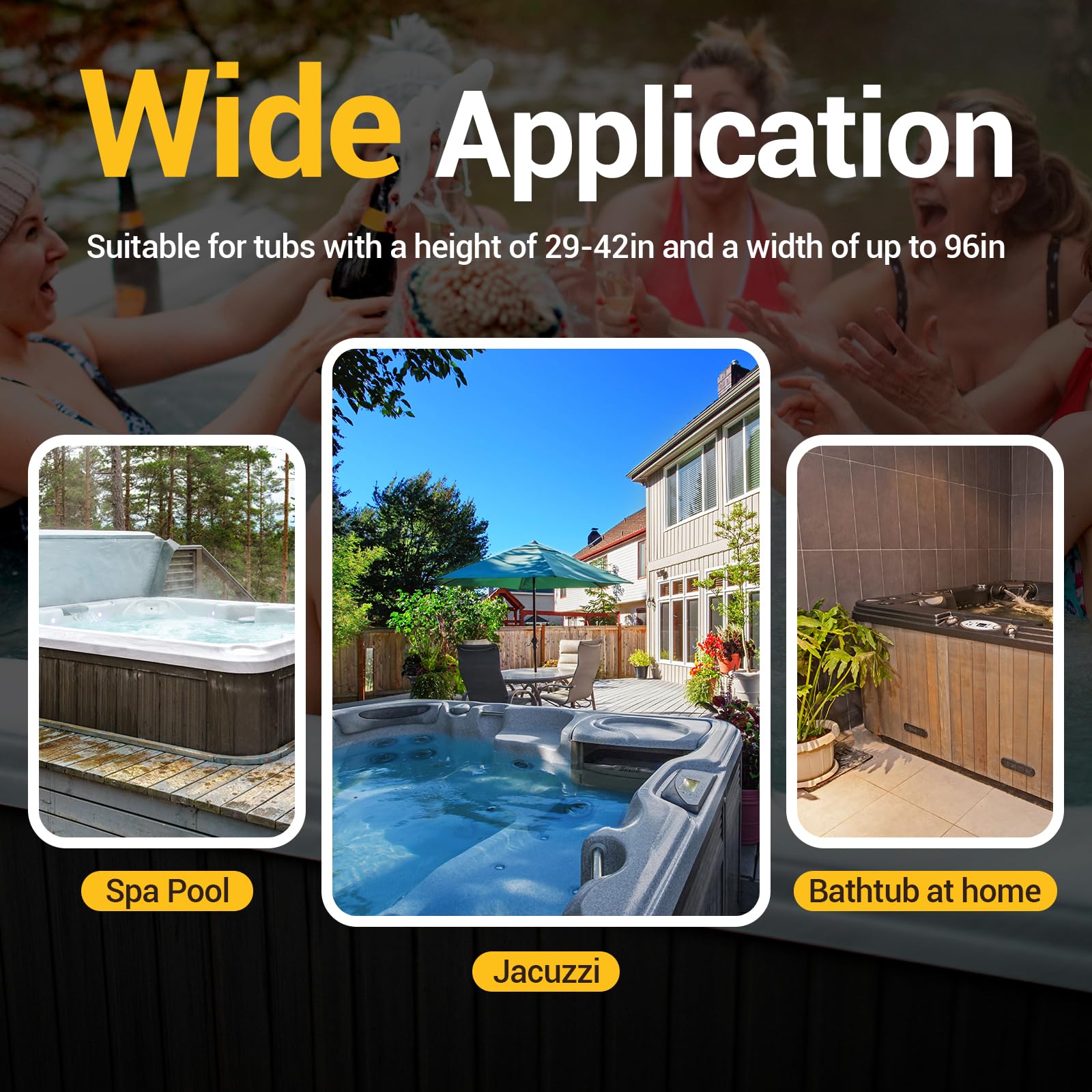 Premium Hydraulic Hot Tub Cover Lift - Adjustable U-Arms Spa Cover Lifter for Above Ground & Inground Spas - Heavy Duty Black - Perfect for Backyard, Deck or Patio Relaxation