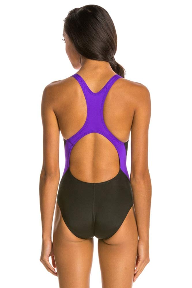 Dolfin Women's Color Block Panel Performance Back One Piece Swimsuit - High Waisted Tummy Control Bathing Suit for Swimming, Beach & Vacation