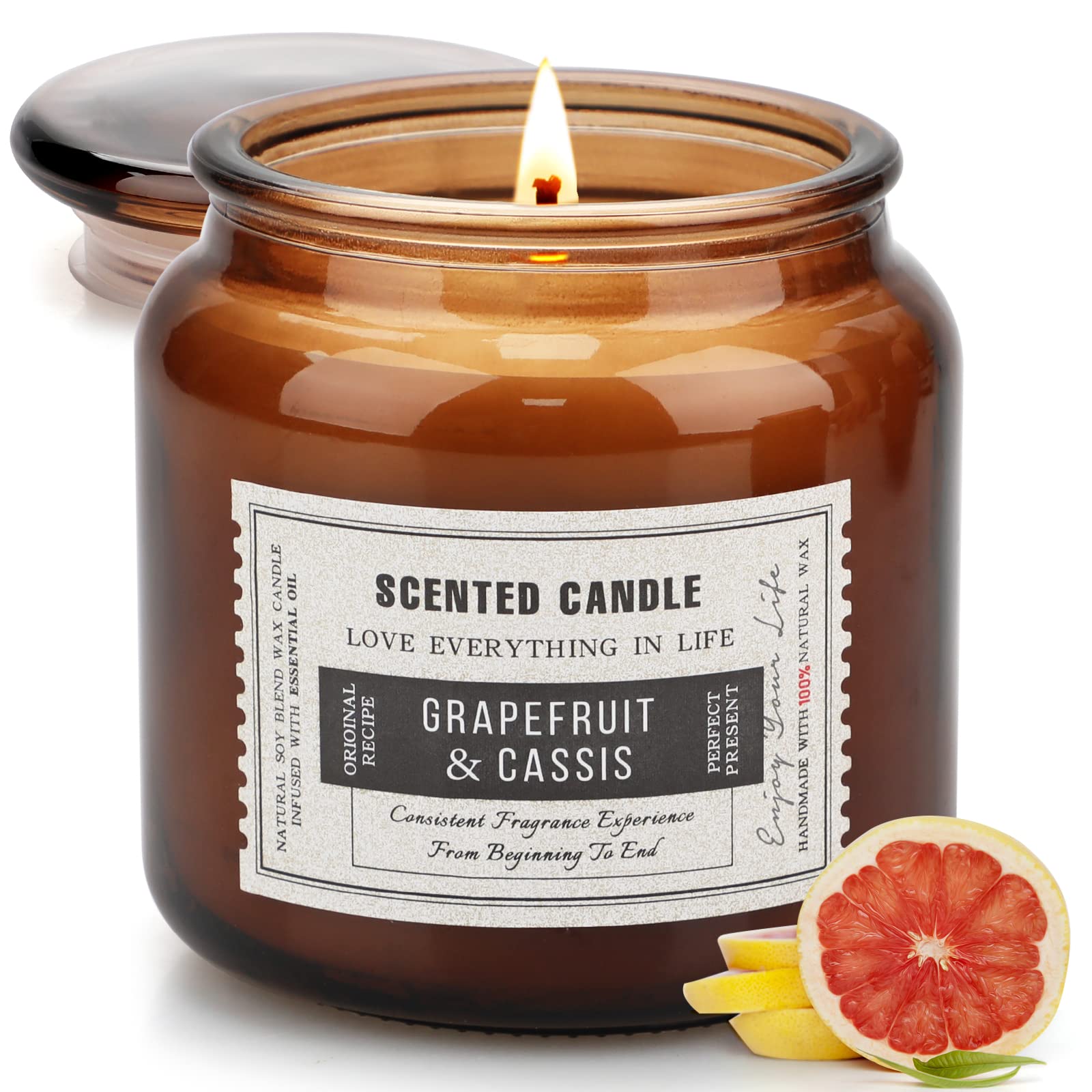 Grapefruit Scented Aromatherapy Candle 15.5oz (130H Burn Time) - 3 DIY Stickers Included, Perfect Anniversary & Birthday Gift for Him, Boyfriend, Dad, Husband - Home Fragrance, Men's Room Decor & Relaxation Gifts for Women & Men - Great for Stress Relief, Romantic Dinners & Spa Nights