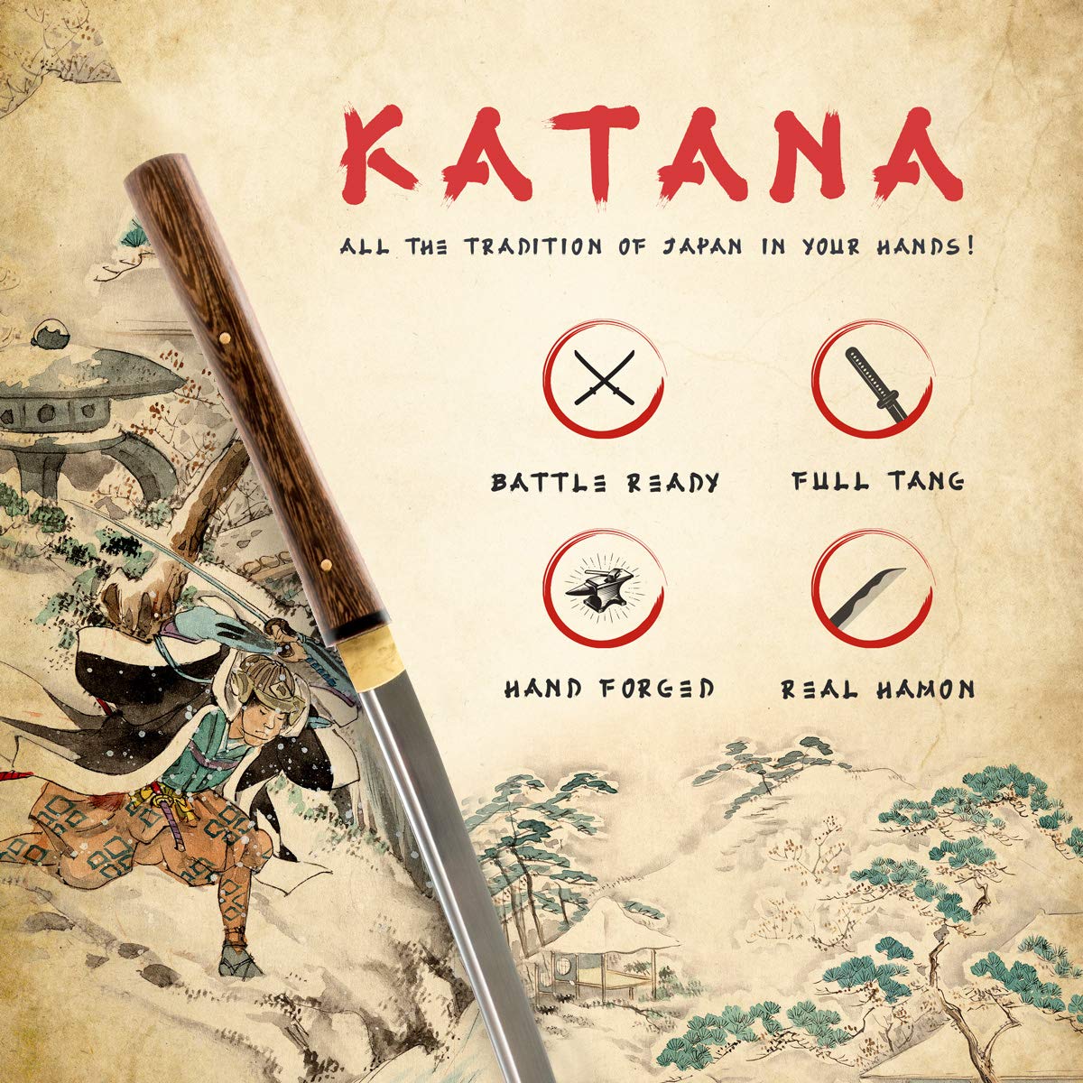 Authentic Japanese Samurai Shirasaya Katana - 1045 Carbon Steel, Hand Forged & Heat Tempered Full Tang Functional Sword - Perfect for Martial Arts Training, Cosplay & Collectors Display