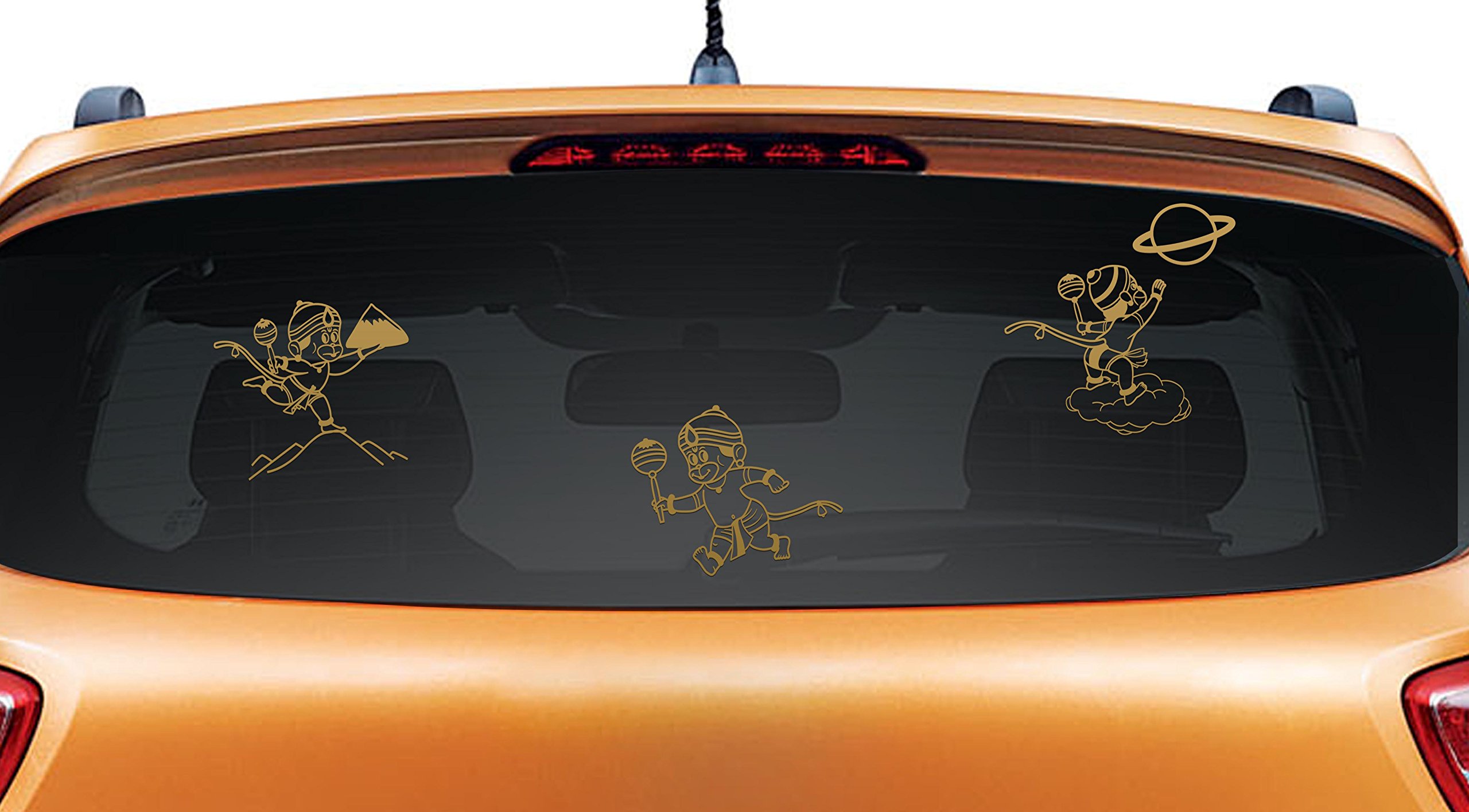 Bala Hanuman 3D Reflective Car Stickers for Kids - Gold Vinyl Decals for Windows, Laptops & Water Bottles | Hindu God Wall Design for Home & Office Decor
