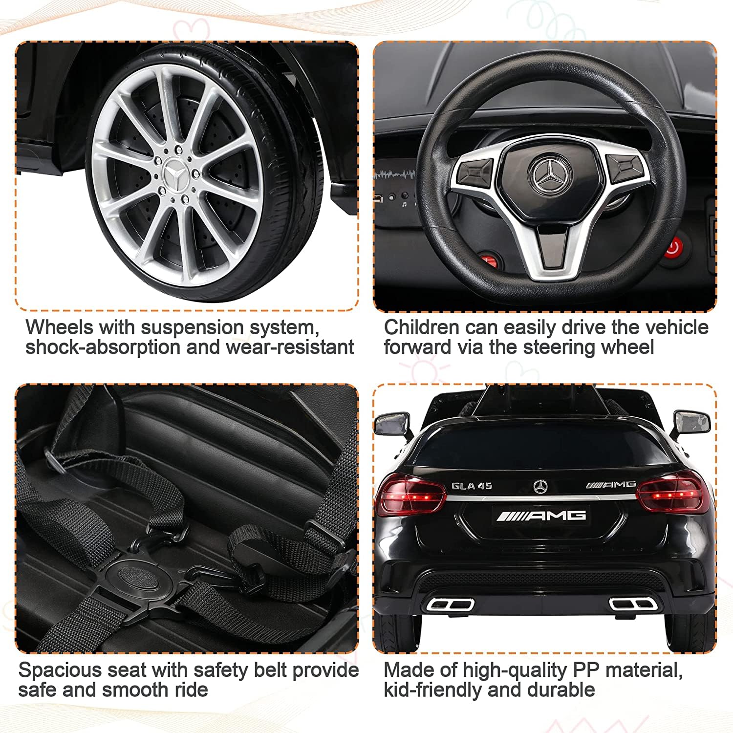 TOBBI Licensed Mercedes Benz Electric Ride On Car for Kids 3+ Years Old - Remote Control Toy Vehicle with Soft Start, 3 Speeds, LED Lights & Music - Perfect for Birthday Gifts, Outdoor Play and Pretend Driving Fun