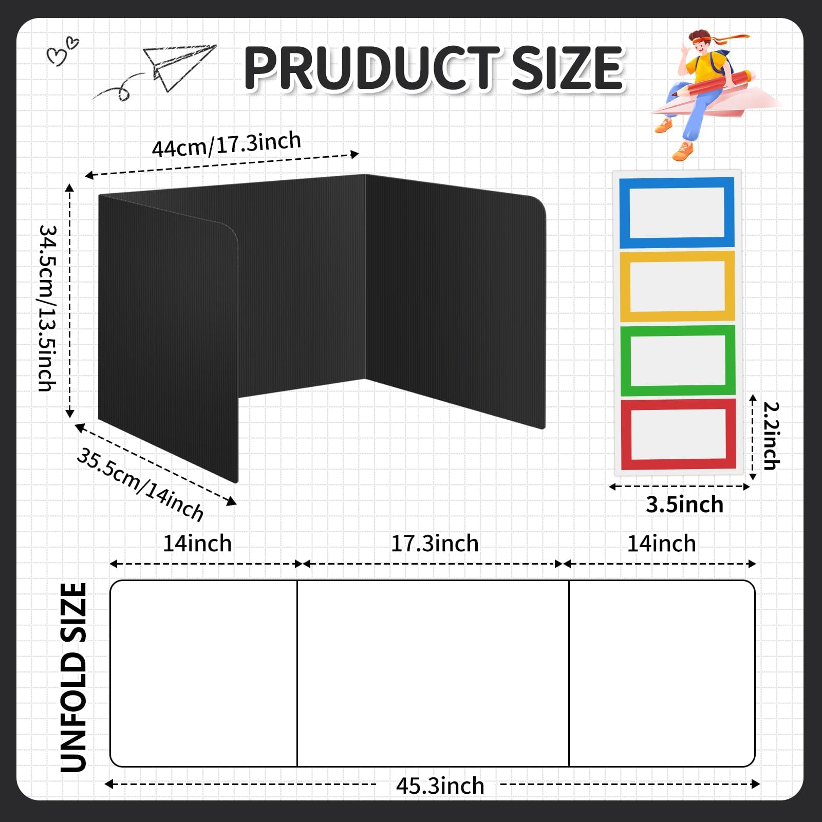 12 Pack Plastic Desk Dividers for Students - Black, White & Gray Privacy Folders, Classroom Test Dividers & Trifold Privacy Boards - Perfect for School Supplies, Study Sessions & Exam Privacy