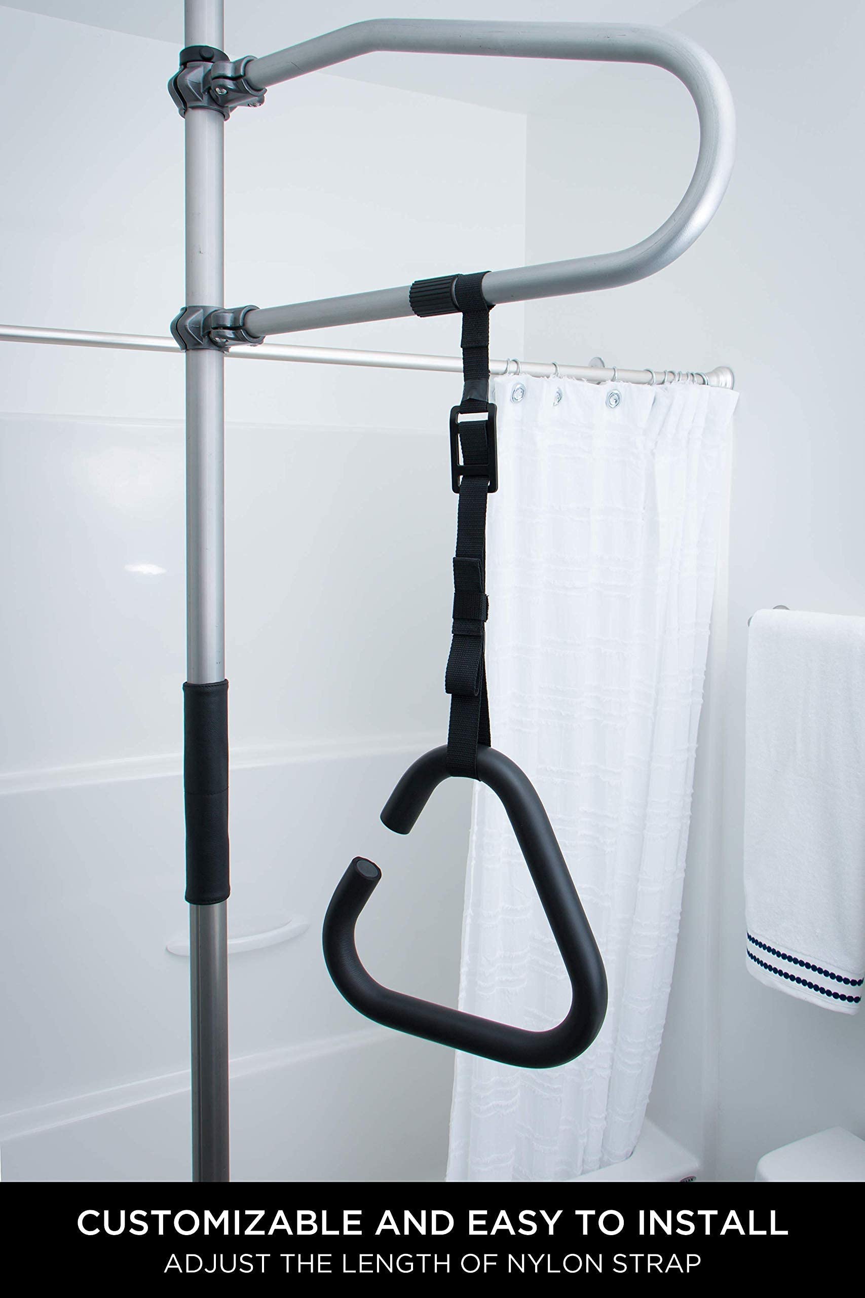 Signature Life Trapeze Grab Bar - Compatible with Signature Life Sure Stand Pole - Durable Graphite Finish - Bathroom Safety Handle for Seniors & Disabled - Shower & Toilet Support Bar