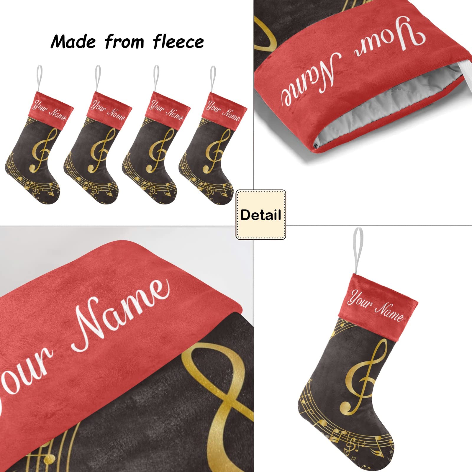 Custom Golden Music Note Christmas Stockings - Personalized Name Holiday Socks for Family Party Decor (17.52 x 7.87 Inch) - Perfect for Fireplace Mantel, Gift Exchange & Festive Home Decor