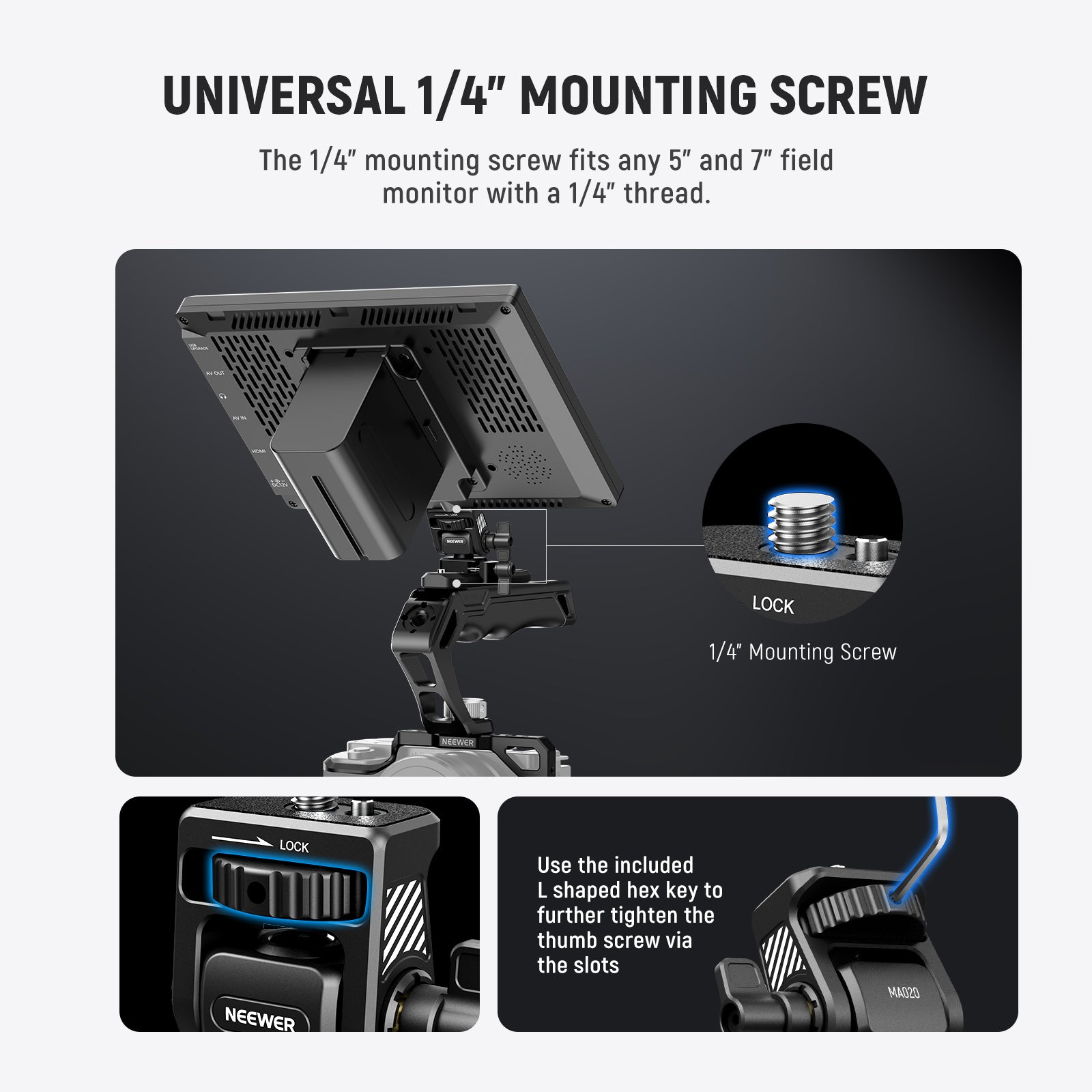 NEEWER MA020 Camera Monitor Mount with NATO Clamp - Adjustable DSLR Video Monitor Holder for Canon Nikon Sony Cameras - Perfect for Vlogging, Filmmaking & Studio Photography