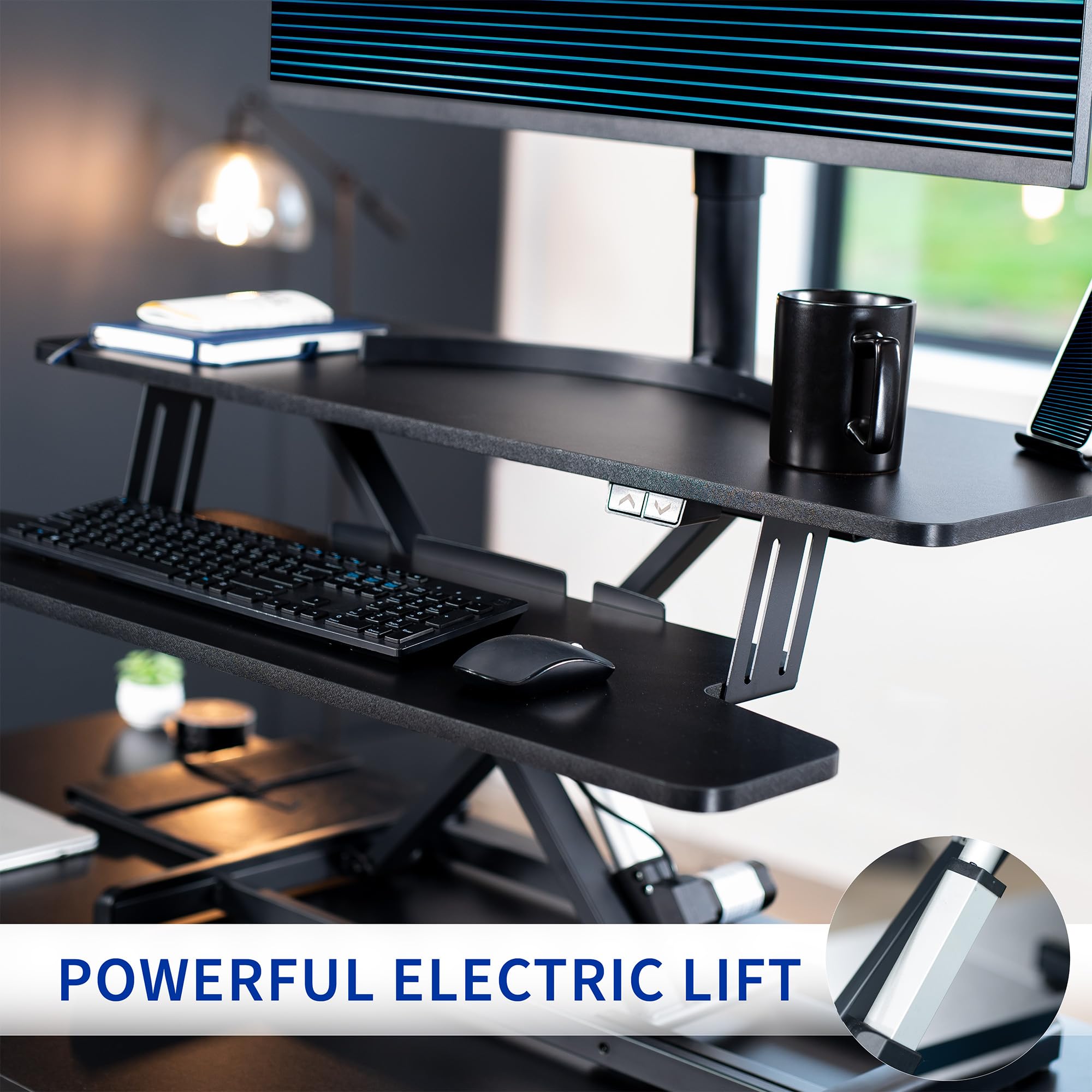 VIVO 36 Inch Electric Height Adjustable Standing Desk Converter - Sit Stand Dual Monitor & Laptop Workstation with Wide Keyboard Tray, Black (DESK-VE36B) - Perfect for Home Office, Gaming Setup & Ergonomic Workspace