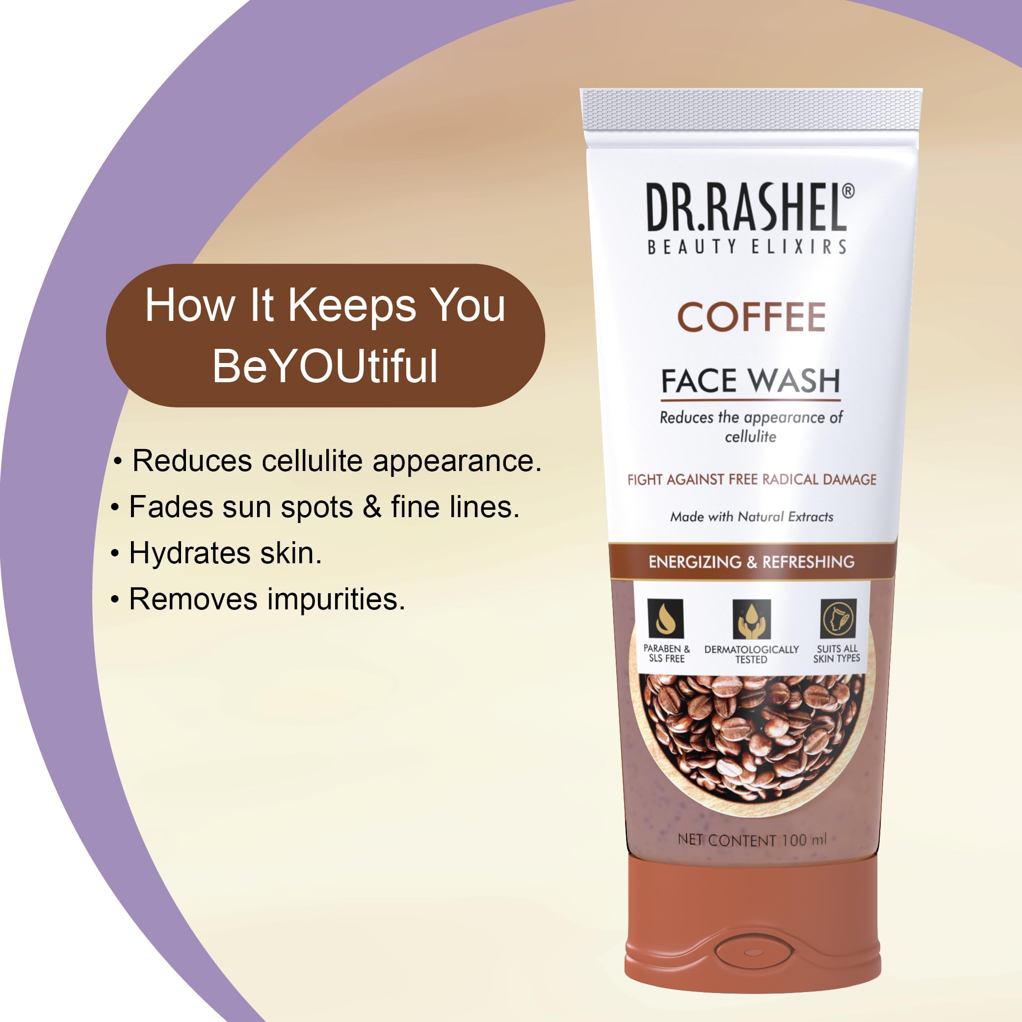 DR.RASHEL Coffee Face Wash for Men & Women - Deep Cleansing & Purifying with Crushed Coffee Beans & Natural Ingredients, Suitable for Oily to Normal Skin (100ml) | Perfect for Morning Skincare Routine & Acne-Prone Skin