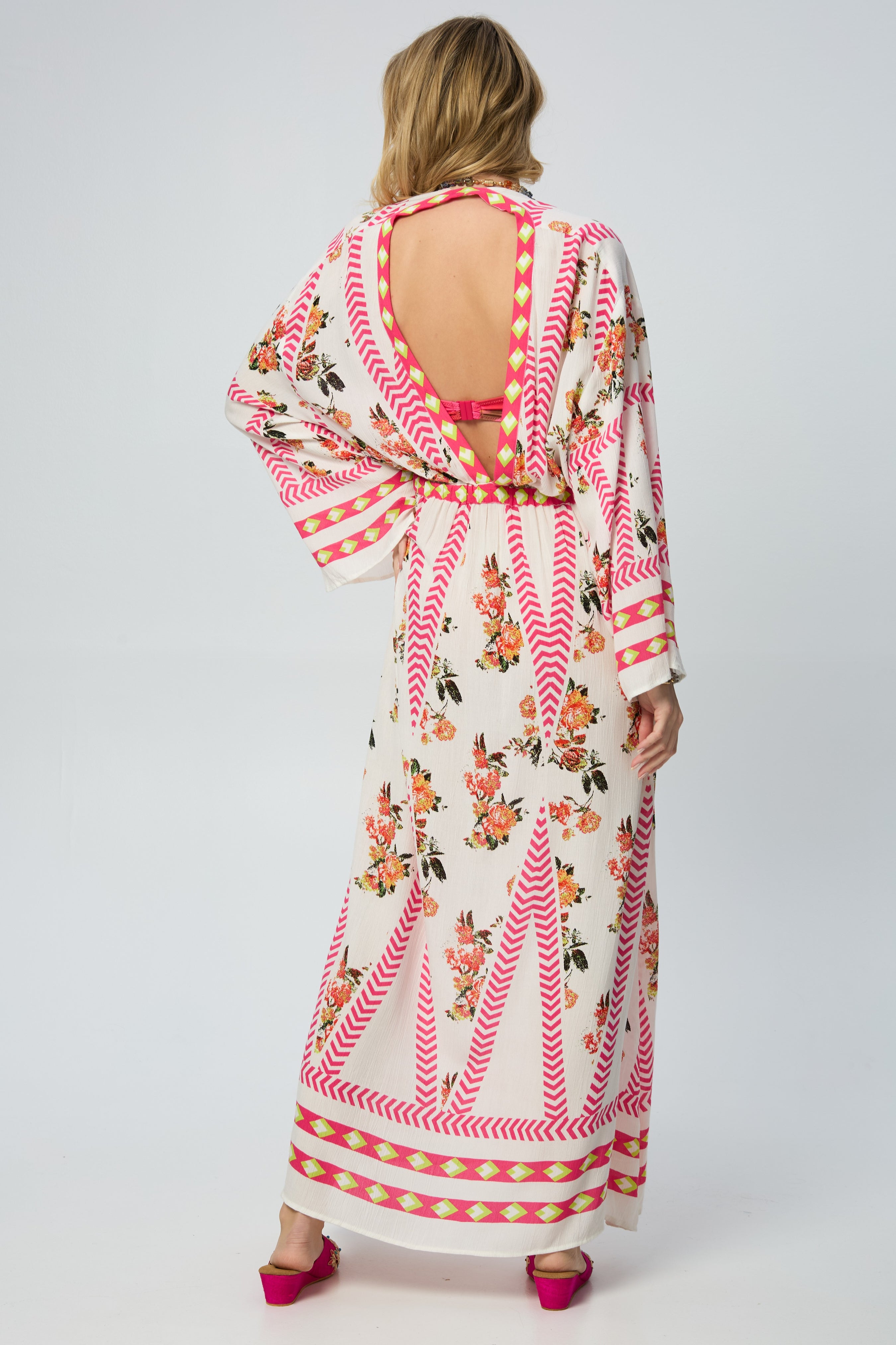 Aztec Floral Keyhole Kaftan Dress - Boho Chic Maxi Dress for Women - Perfect for Beach, Vacation & Summer Outfits