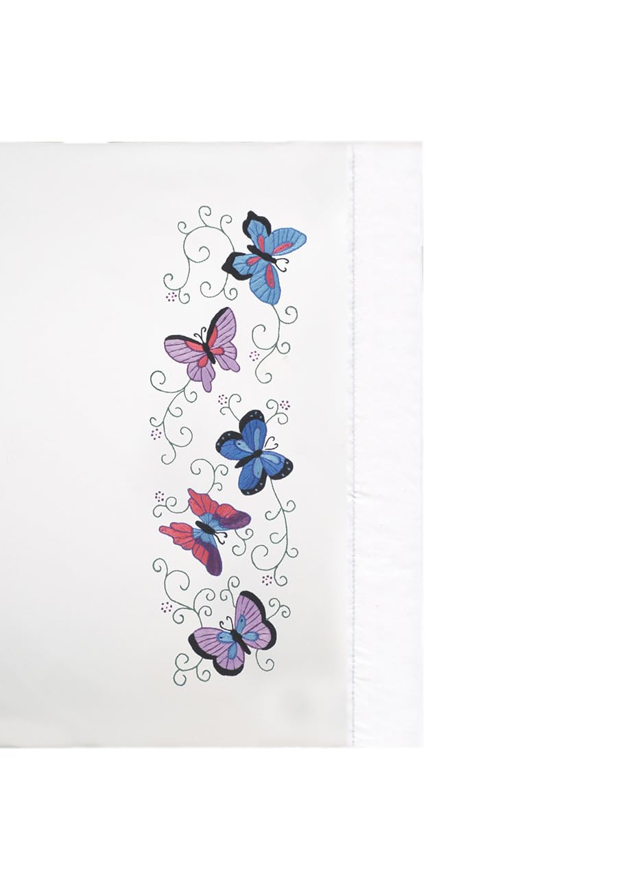 Tobin Butterflies Embroidered Pillowcases Set - Elegant Floral Design for Home Decor, Bedroom & Living Room
