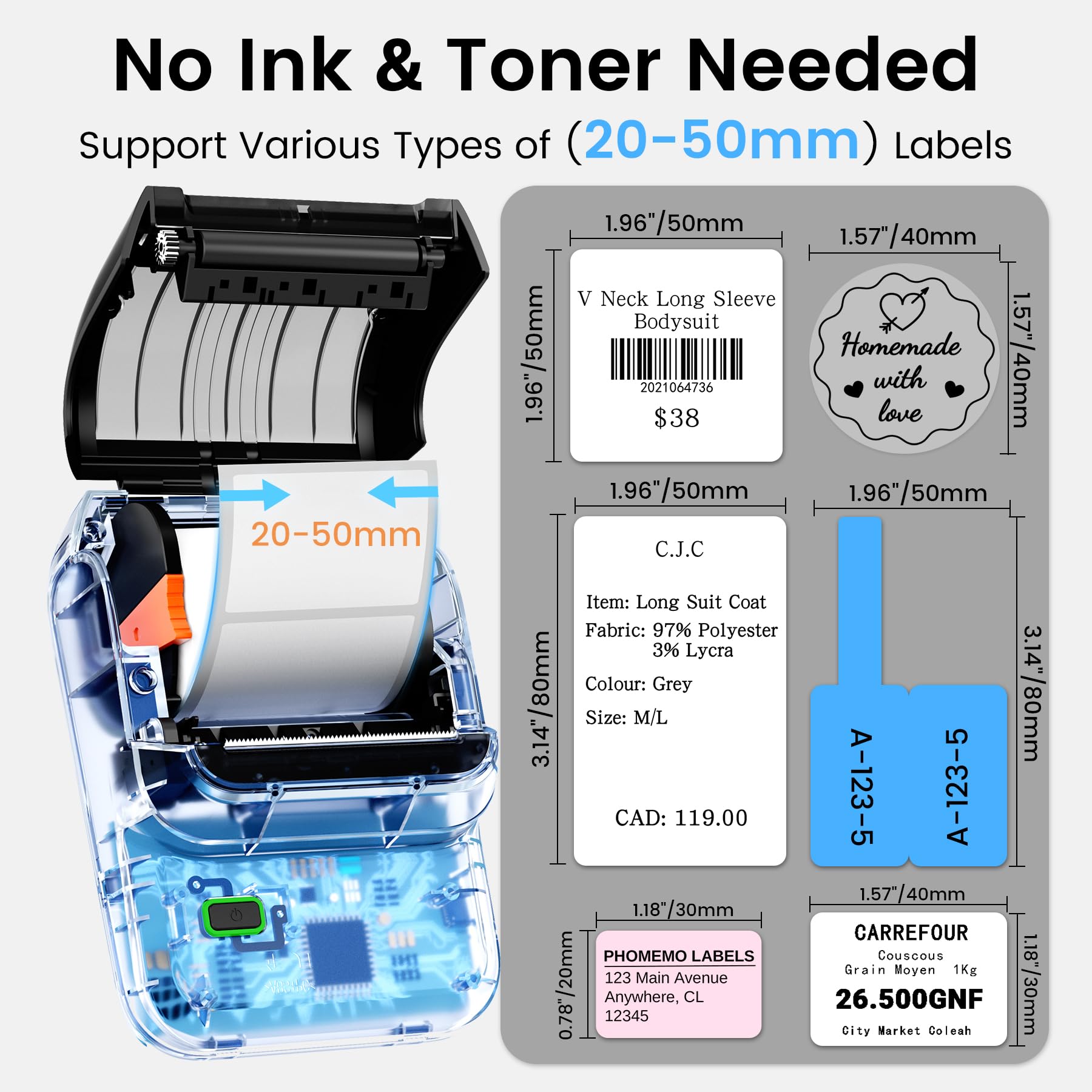 Bluetooth Label Maker Machine with Thermal Tapes - 2 Inch Portable Label Printer for Small Business | 300+ App Templates Compatible with iOS, Android & PC (Black) - Perfect for Shipping, Organizing & Inventory Management