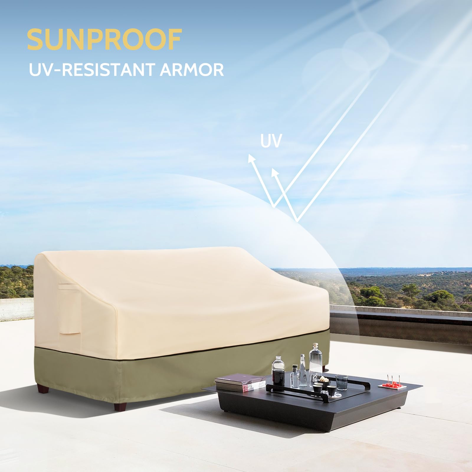 Waterproof Outdoor Patio Sofa Cover - Fits 55W x 33D x 38H Inches, All-Weather Loveseat Protector for Garden, Deck & Backyard Furniture (Beige)