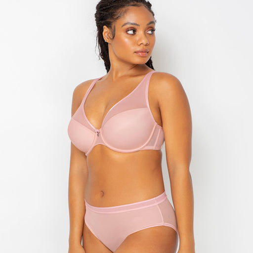 Curvy Couture Sheer Mesh High Cut Brief Blushing Pink - Sexy Lingerie for Women, Comfortable Underwear for Daily Wear & Special Occasions
