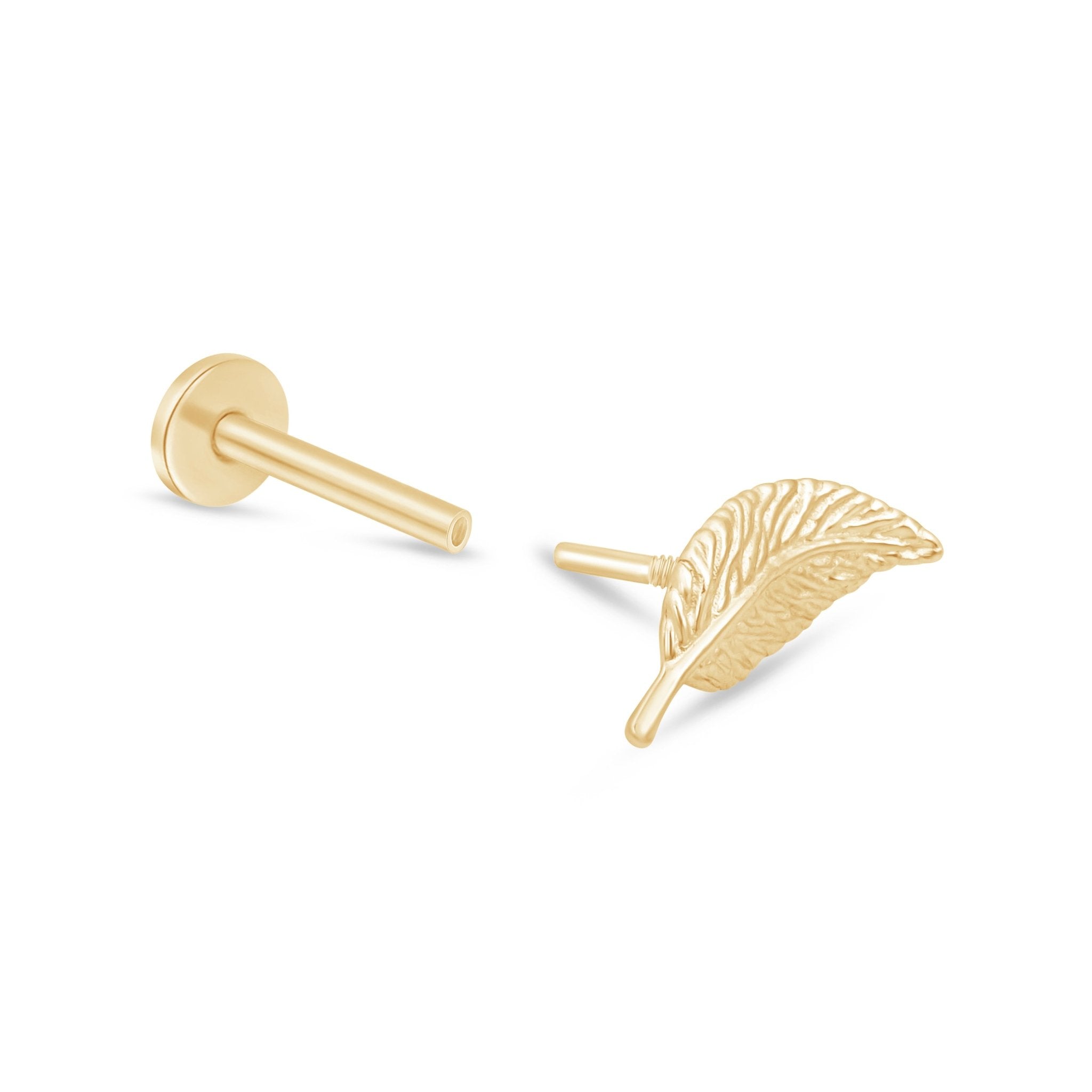 14k Yellow Gold Leaf Flat Back Stud Earrings - Dainty Nature-Inspired Jewelry for Everyday Wear & Special Occasions