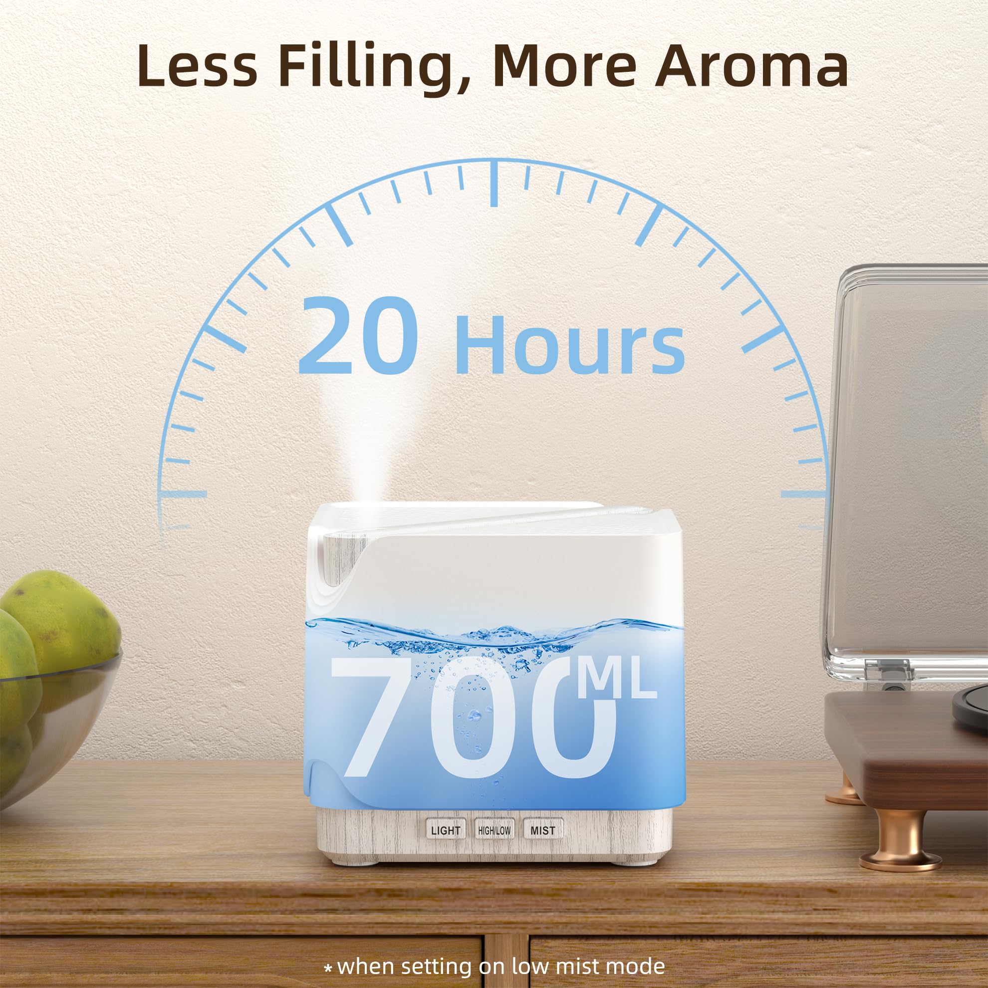 ASAKUKI 700ml Ultrasonic Essential Oil Diffuser - Aromatherapy Humidifier with Timer, Auto Shut-Off & 7 Color LED Lights for Home, Office, Yoga & Spa (White Wood)