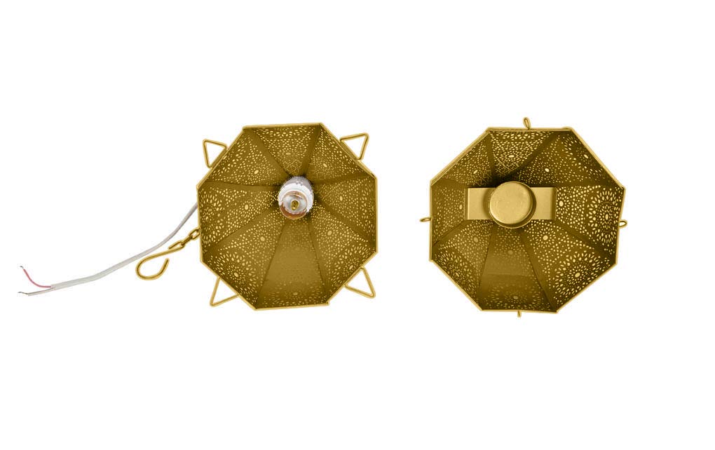 Indian Moroccan Mosaic Swag Plug-in Chandelier - Gold Ceiling Hanging Pendant Lamp for Living Room, Bedroom & Dining Room Decor