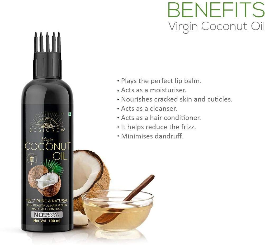 100% Pure Virgin Coconut Oil for Hair, Skin & Body - Cold Pressed with Comb Applicator - 100mL Organic Hair Oil - Perfect for Deep Conditioning, Scalp Massage & Natural Beauty Care