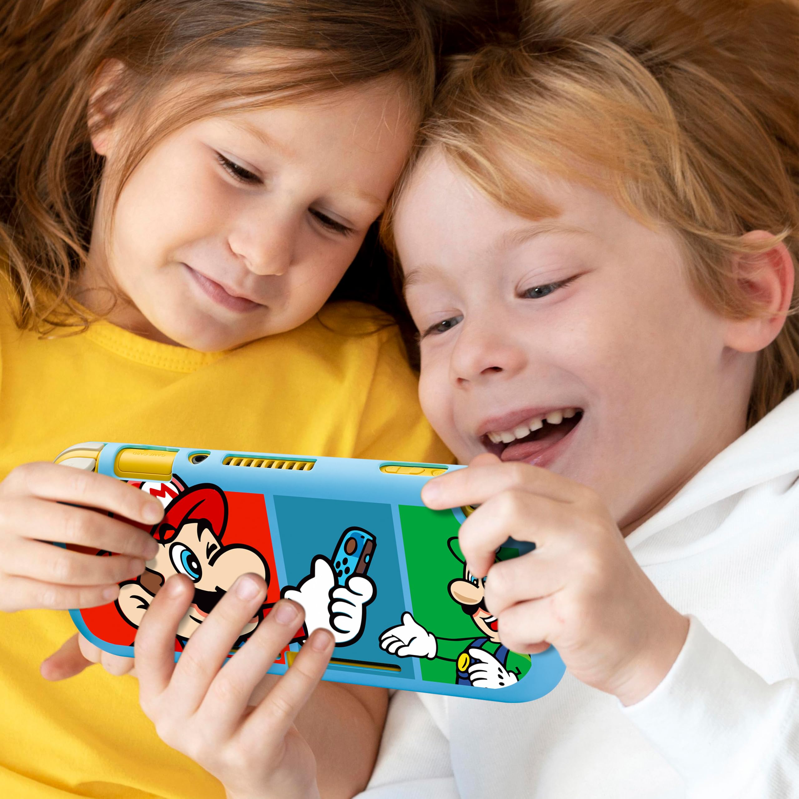 **Xcitifun Soft TPU Protective Case for Nintendo Switch Lite - Cute Kawaii Cartoon Character Cover for Girls, Boys & Kids (Blue Brother) | Shockproof & Scratch-Resistant Shell for Gaming & Travel**