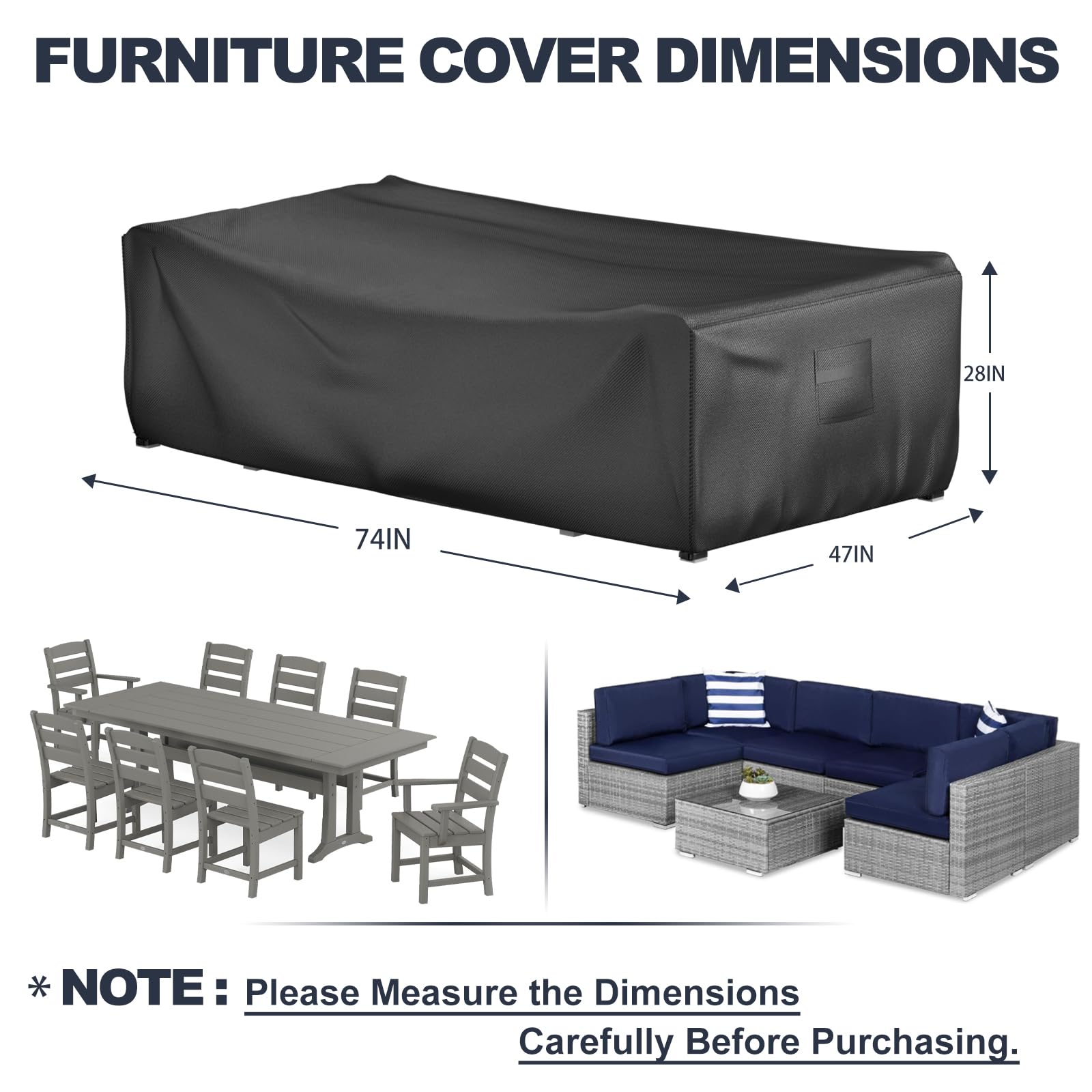 Waterproof Patio Furniture Cover Set for Rectangular Table & Chairs - Durable Outdoor Sectional Sofa Protector with Tear-Resistant Dustproof Fabric (74