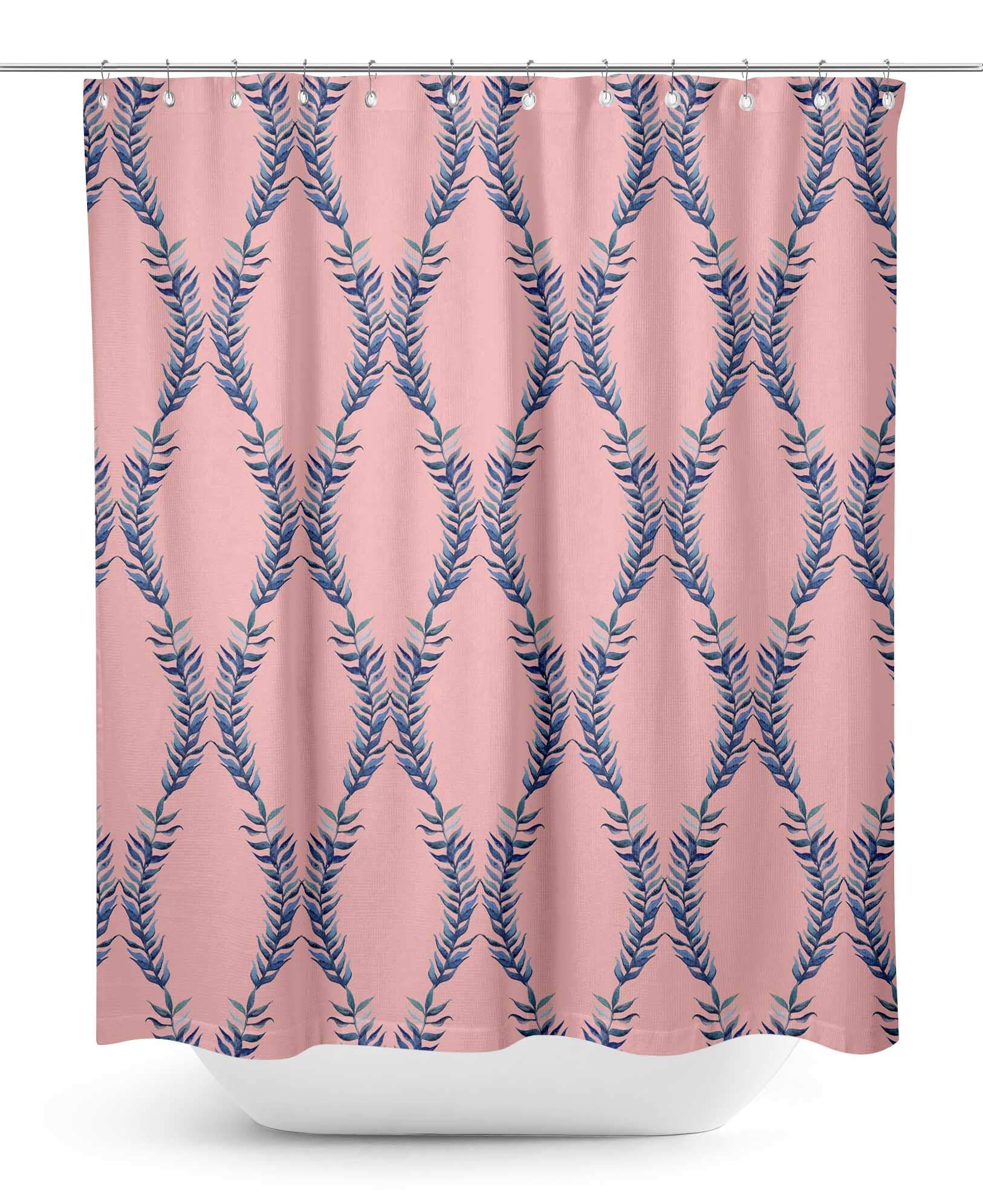 Waterproof Pink Laurel Leaves Shower Curtain - 60 x 70 Inch Bathroom Decor for Girls, Women & Teens | Moisture Resistant Polyester Fabric with Hooks | Perfect for Bath, Shower & Guest Room Decoration