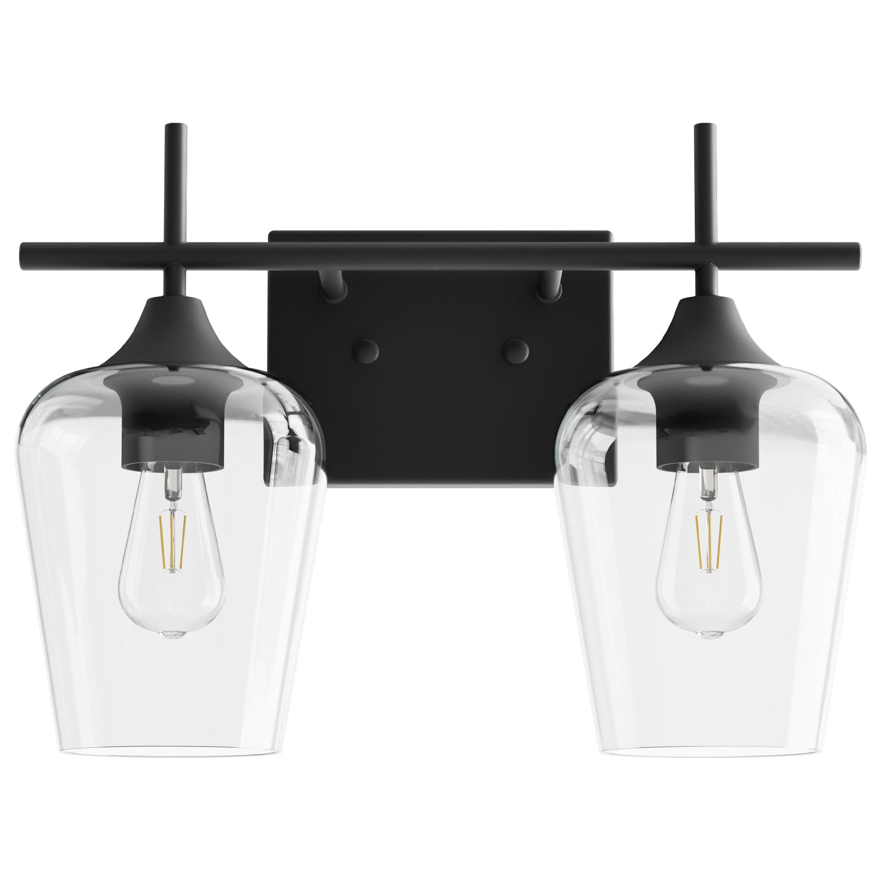 VONLUCE Modern Black Bathroom Vanity Light - 2 Light Fixture with Clear Glass for Mirror Lighting | Wall Sconce for Bathroom, Bedroom & Hallway | Perfect for Makeup Vanity, Dressing Room & Spa-Style Decor