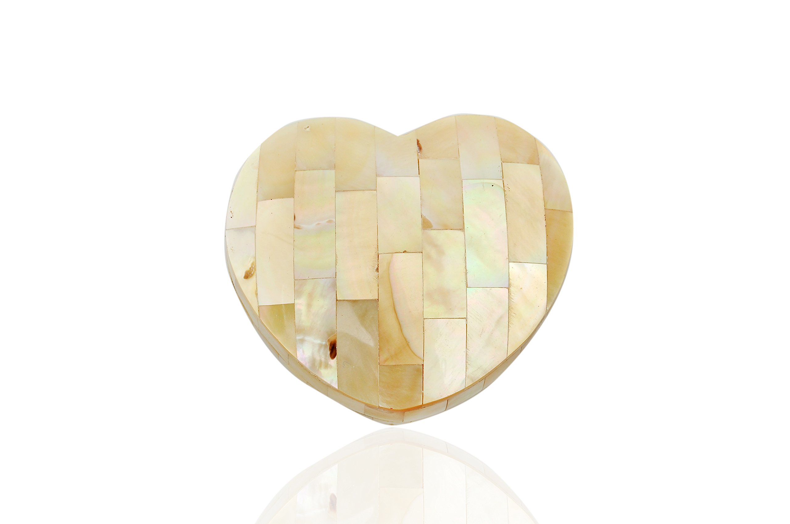 Myanmar Natural Mother of Pearl Jewelry Box - Handcrafted Ring Bracelet Necklace Storage Case (2.6 x 1.4 inches, Yellow Heart Design) - Perfect for Organizing Fine Jewelry, Gift Box, or Travel Jewelry Case
